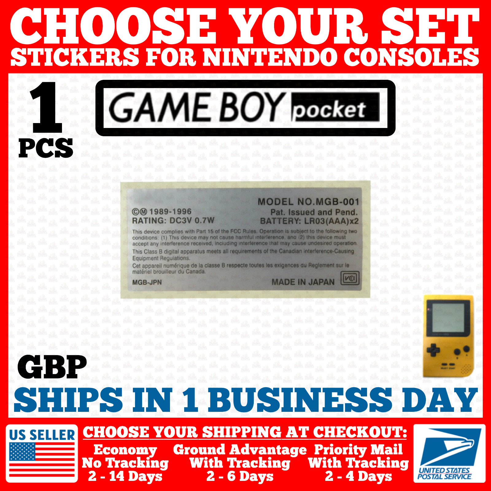Sticker For Nintendo Game Boy/Color/Advance/SP/GB/GBC/GBP/GBA/SP/AGS/001/101