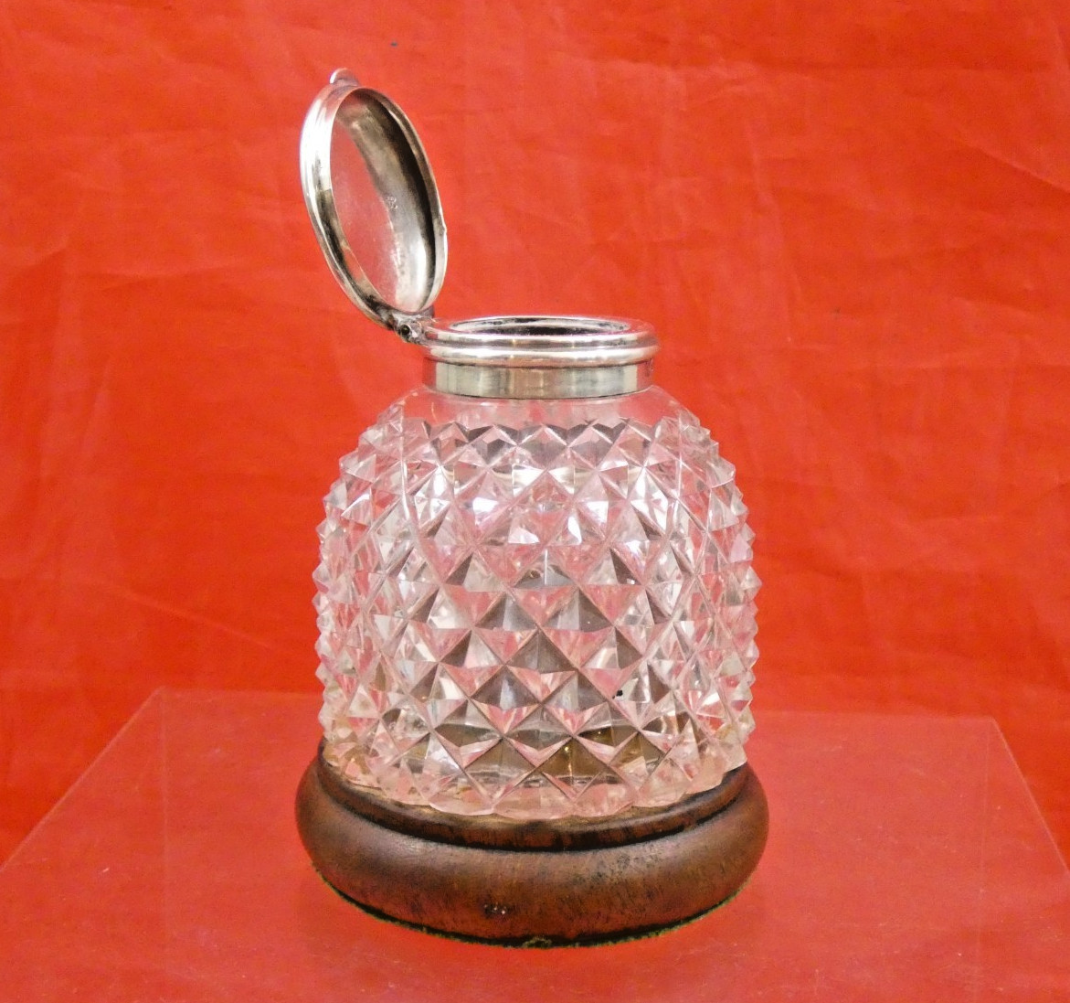 ANTIQUE BRITISH ENGLISH VICTORIAN STERLING SILVER CUT CRYSTAL INKWELL INK STAND