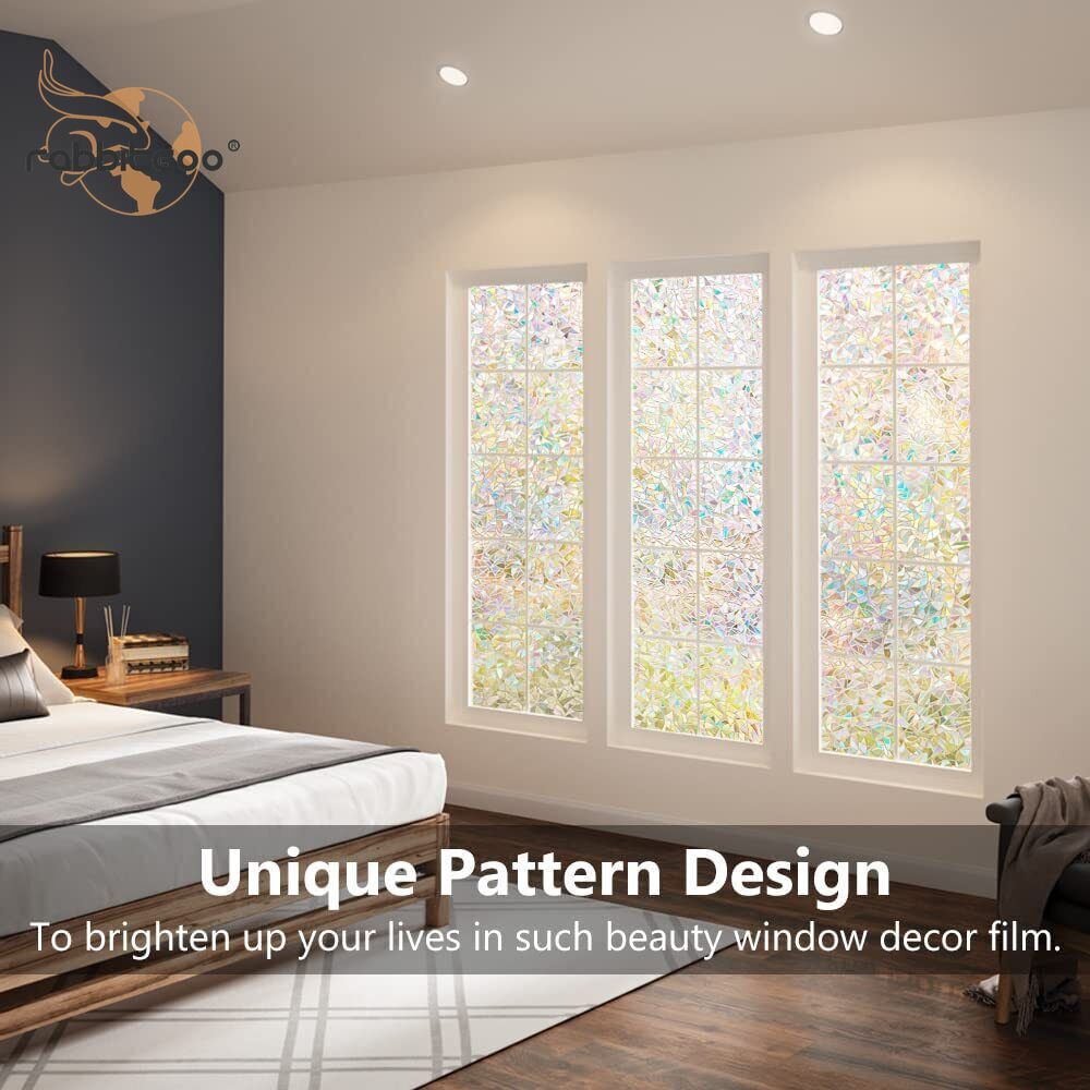 Rabbitgoo 3D Window Film Stained Glass Rainbow Window Static Clings 17.5"x78.7"