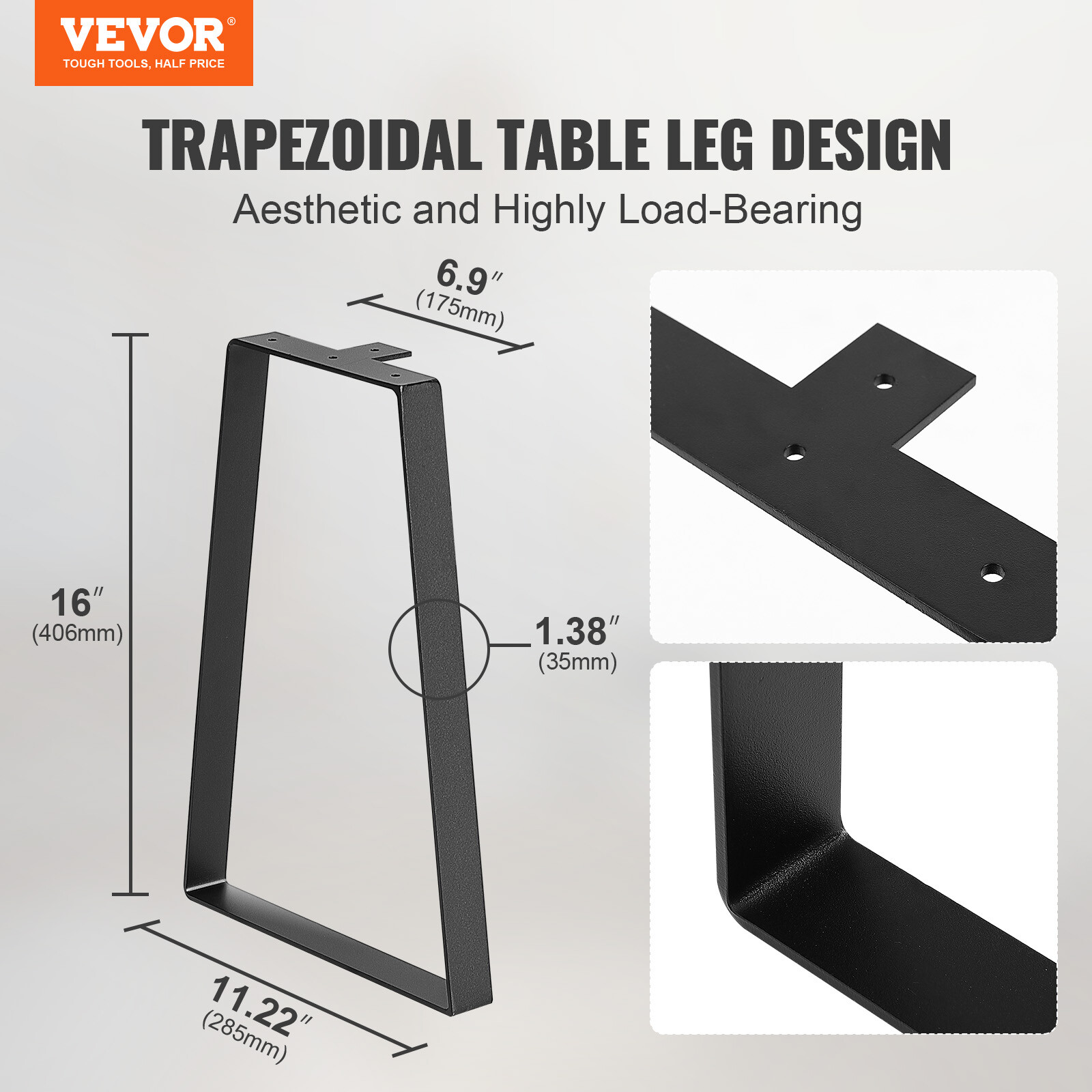 VEVOR 16 inch Trapezoid Furniture Legs Solid Stee Set of 2 for DIY Coffee Table