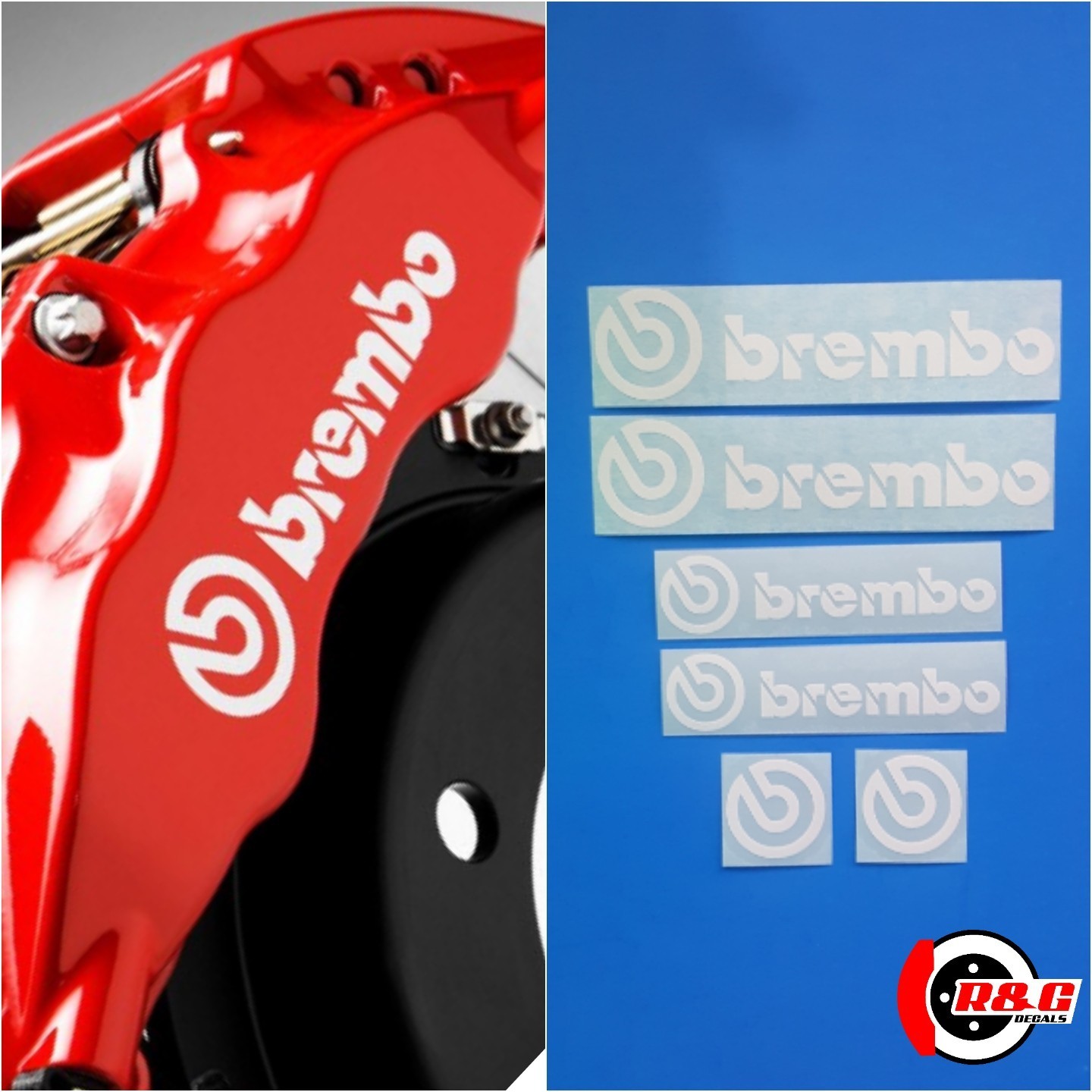 R&G HIGH TEMP Brake Caliper Decals Stickers Fits Brembo 6 & 4 Piston (White)