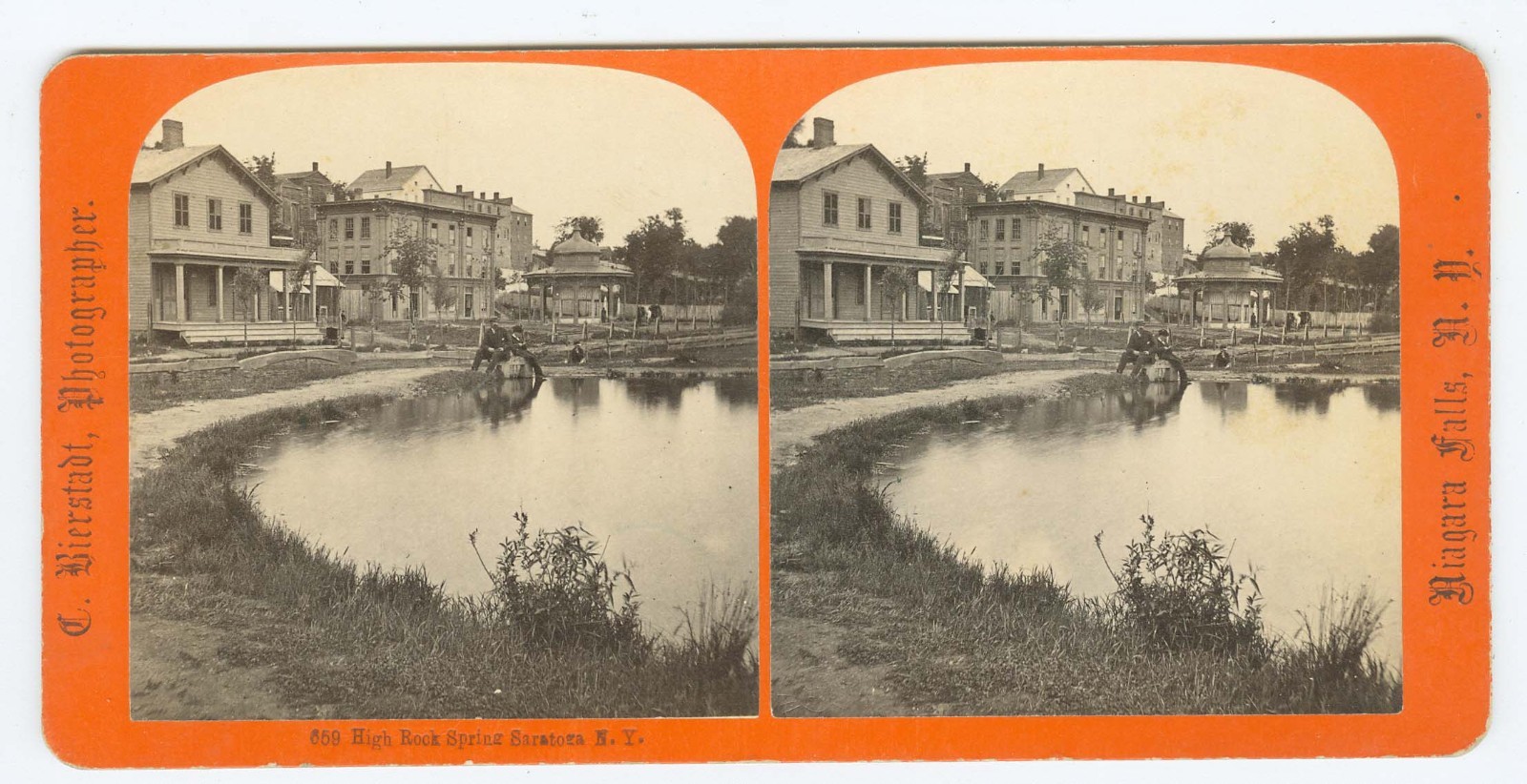 G2167~ NEW YORK – Saratoga High Rock Spring c.1870s Stereoview – Bierstadt