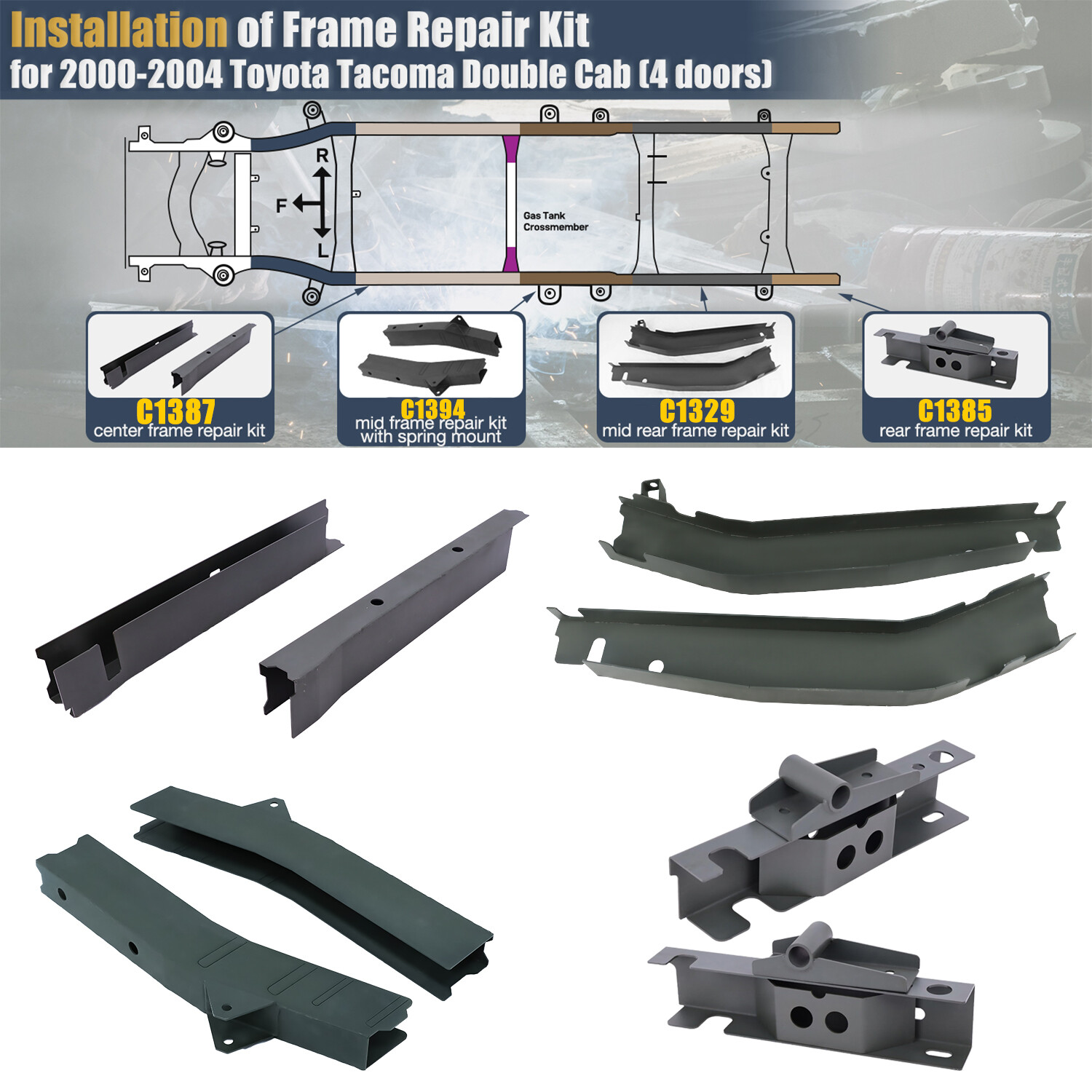 Center/Mid/Mid-Rear/Rear Frame Repair Kit for 2000-2004 Toyota Tacoma Double Cab