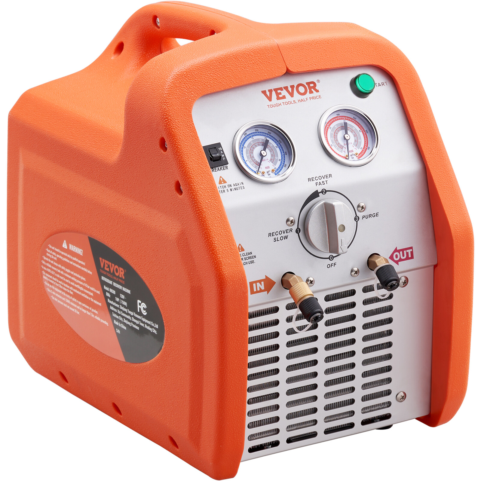VEVOR Refrigerant Recovery Machine 1 HP Dual Cylinder AC HVAC Recycling Tool