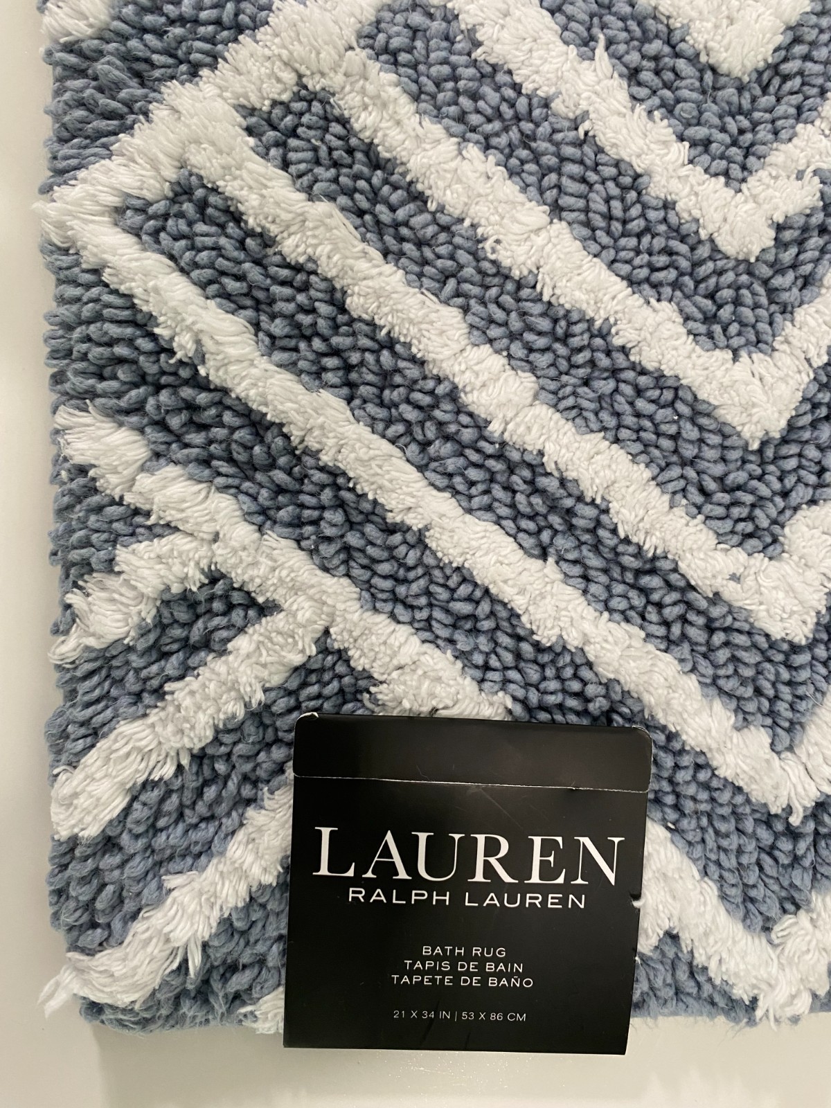 Ralph Lauren Bathroom Rug Blue 21 x 34 Resistant Anti-Slip Chevron Herringbone