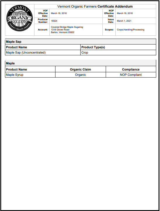(1) half gallon glass jug of Pure Vt. "Organic" Maple syrup Golden, Amber, Dark