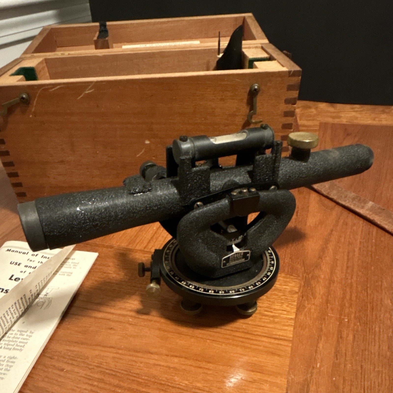 Berger 143A Transit-Level Engineering Instrument with Wooden Case and Manual