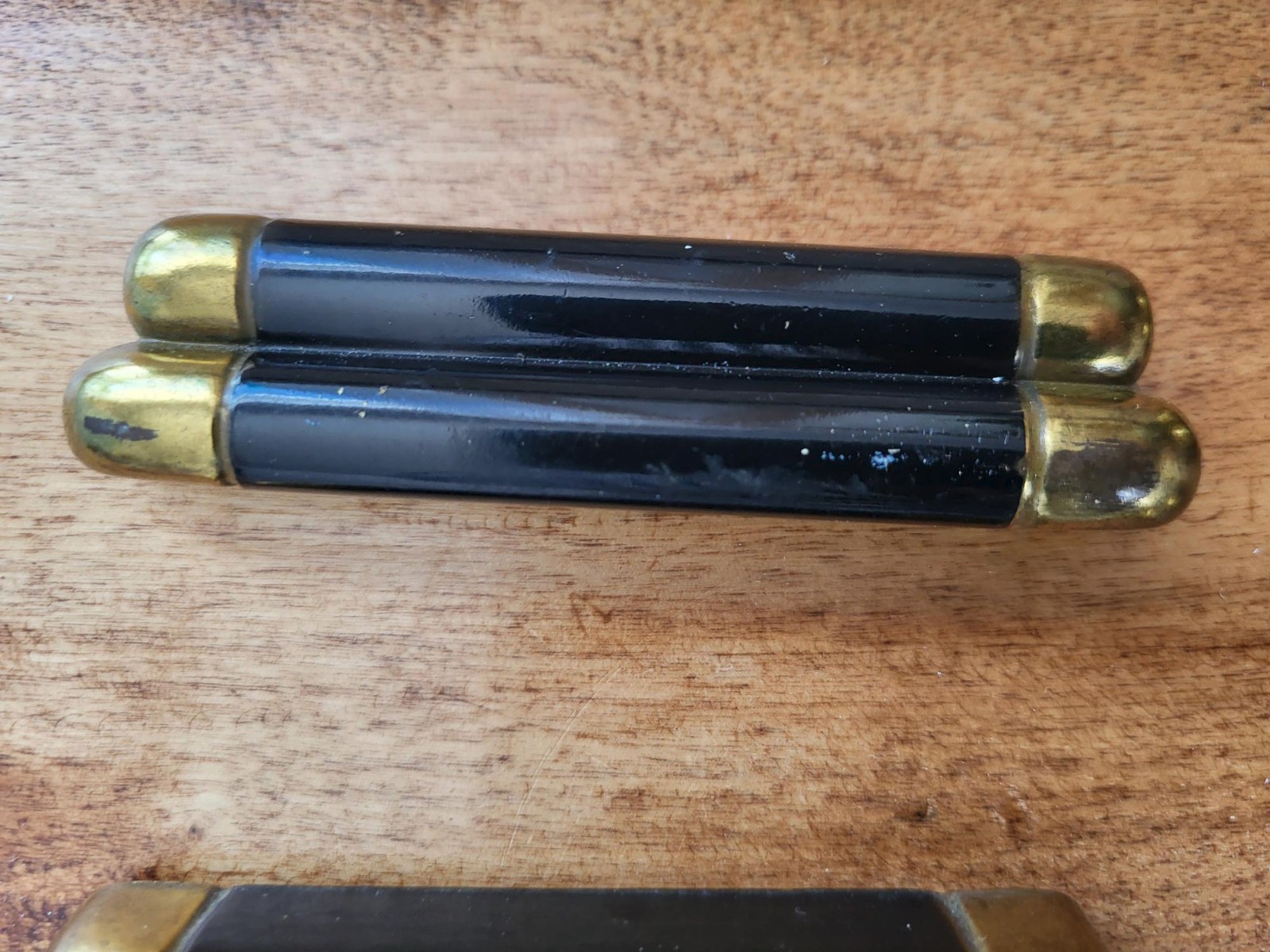 6 vintage art deco style, black & brass dresser handles / pulls