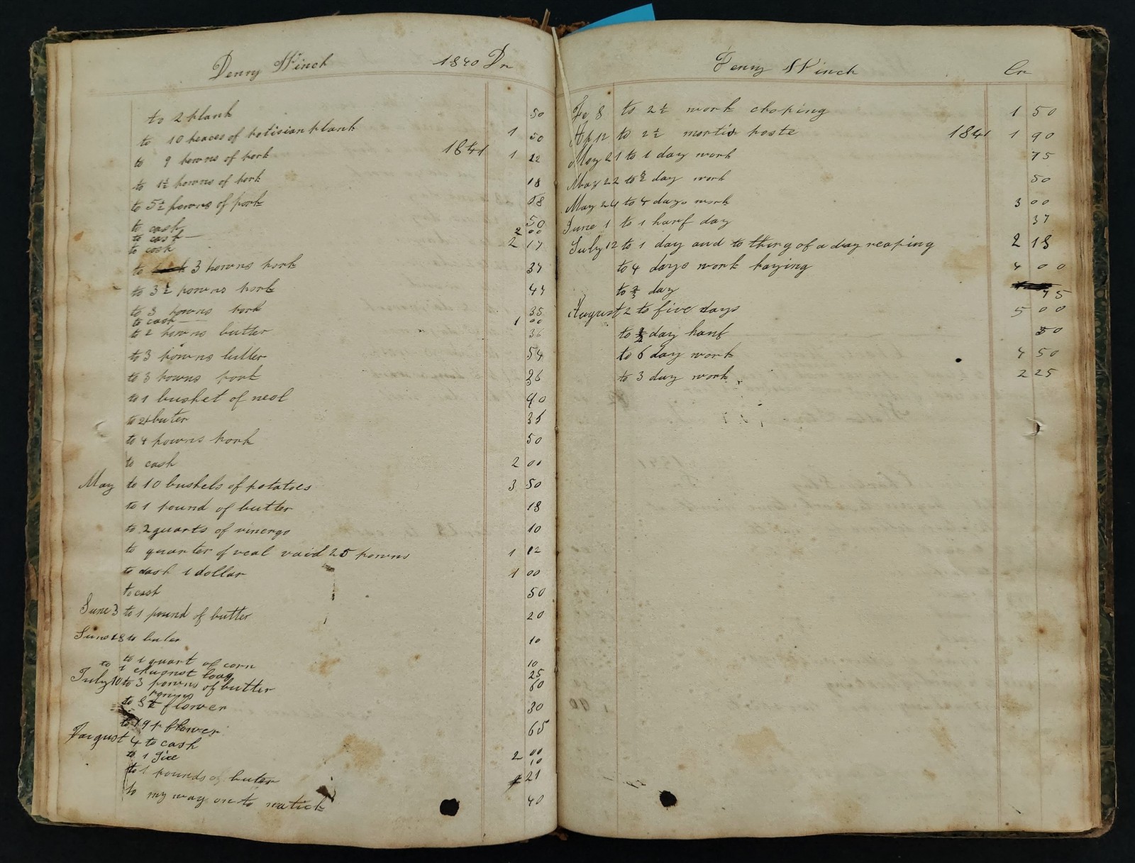 1835-60s antique LEDGER farmingham ma PETER DAVIS farm work horse wagon sider