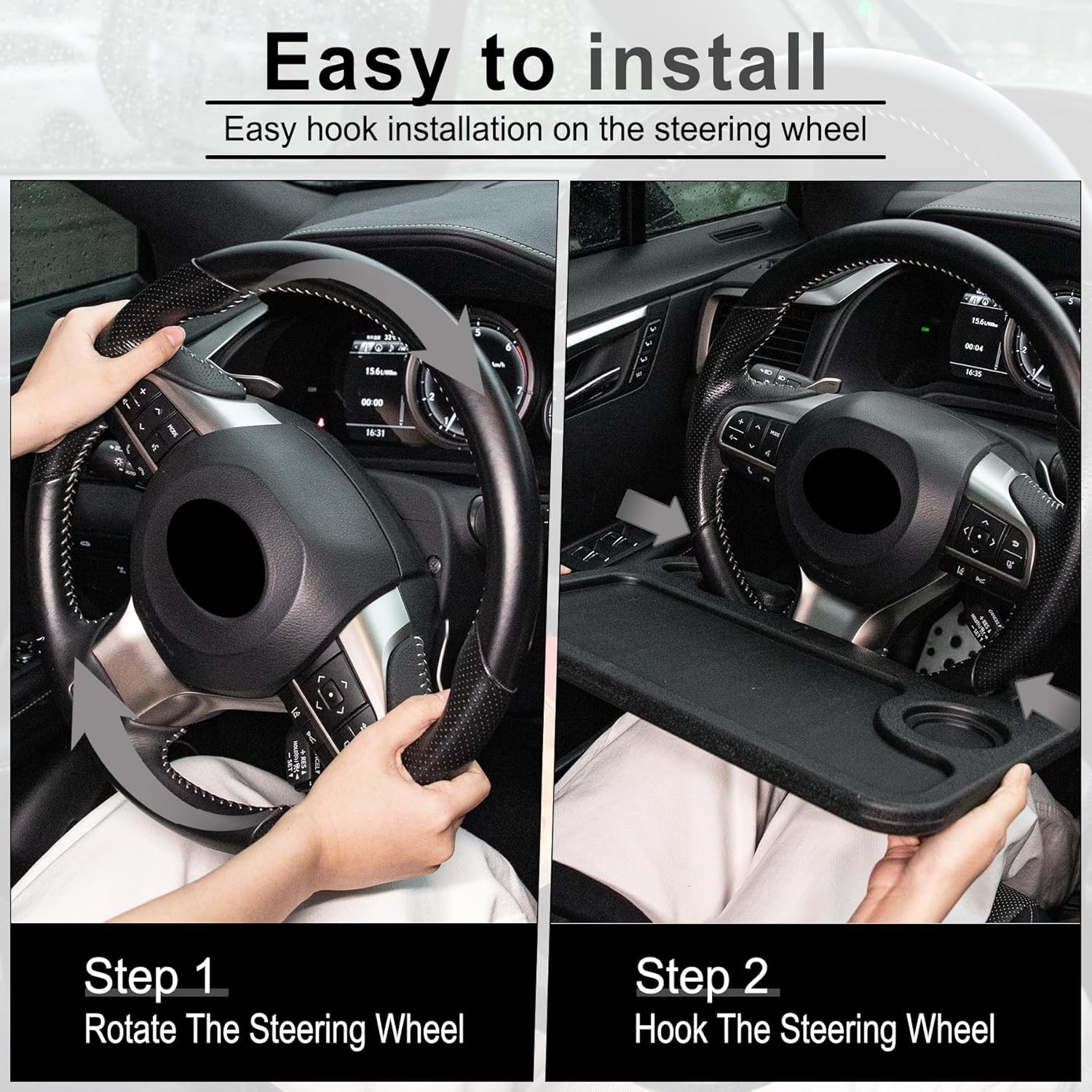 Car Steering Wheel Desk Tray Laptop Eating Travel Accessory Black