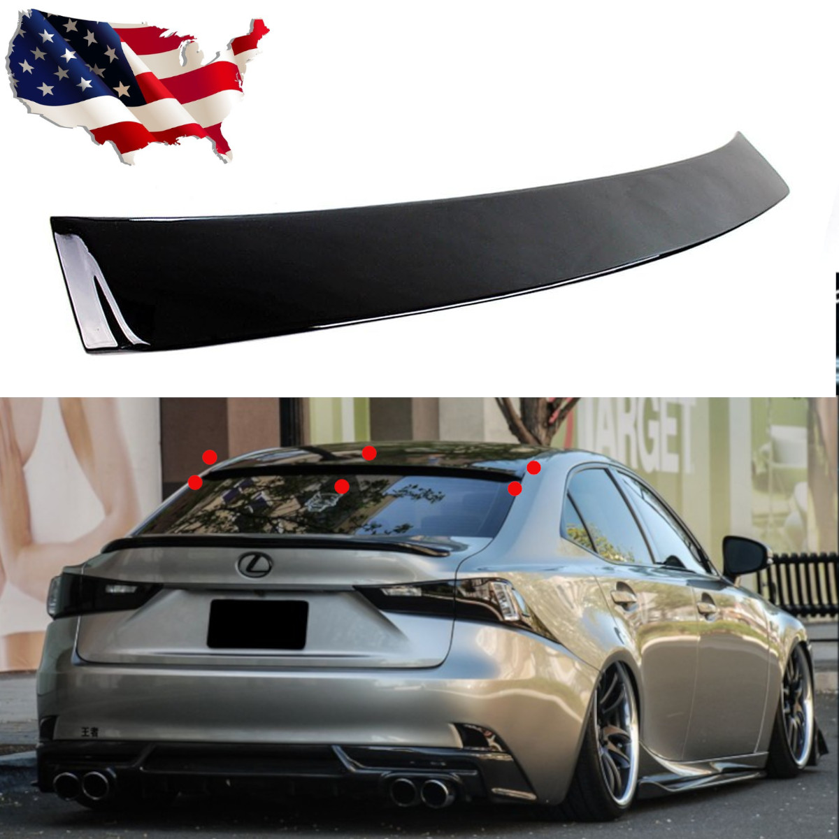 For 2014-2020 Lexus IS200t IS250 IS300 IS350 V Style Rear Roof Window Spoiler