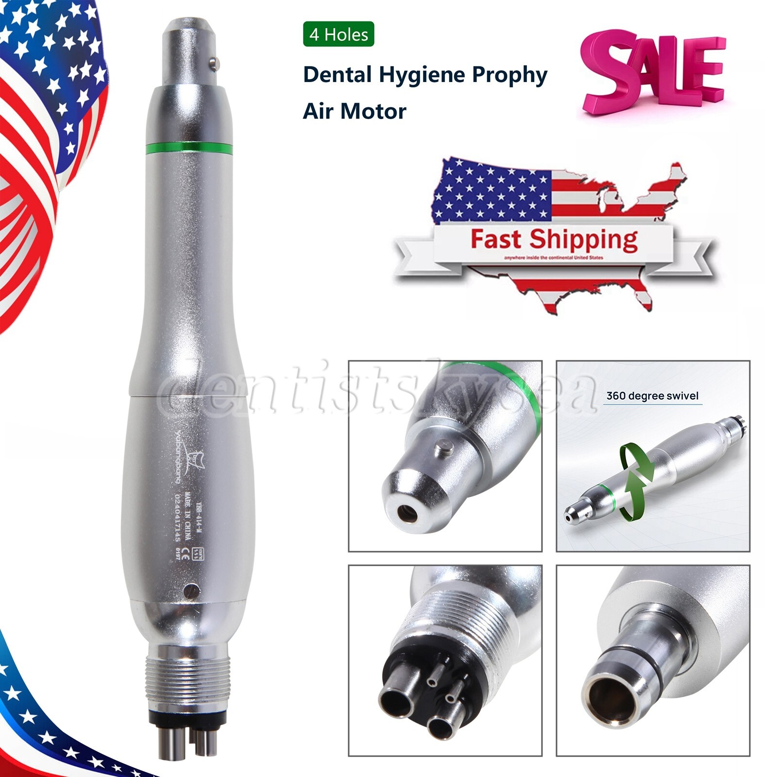 Dental Hygiene Prophy Handpiece Air Motor 4Holes 4:1 Nose Cone 360° Swivel YBB