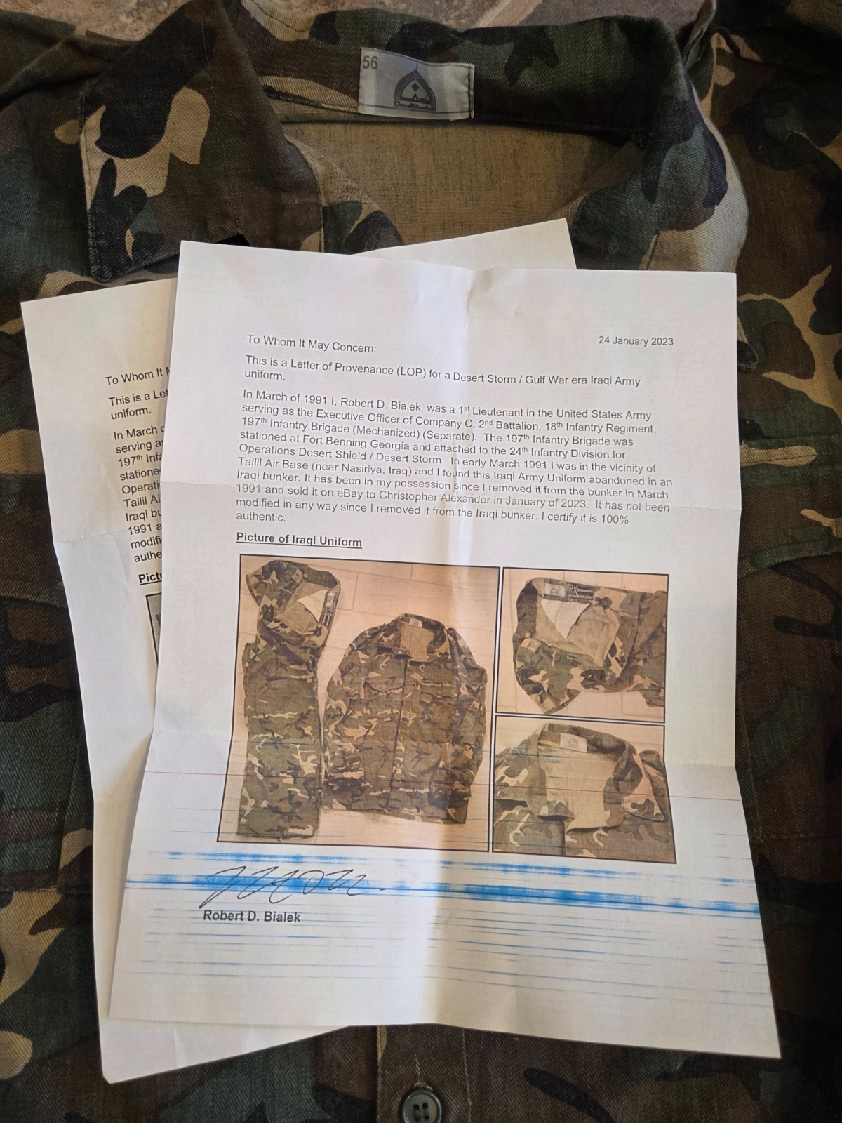 Nice! Iraqi Iraq Woodland Camo Camouflage Uniform w/ Provenance Bringback