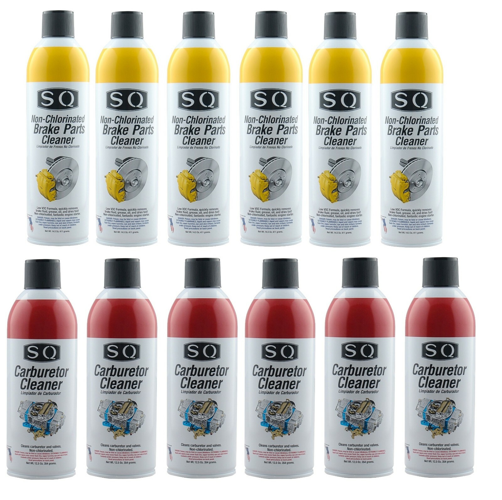 6 Non Chlorinated Brake Cleaner 14.5 OZ and 6 Carburetor Cleaner 12.5 OZ
