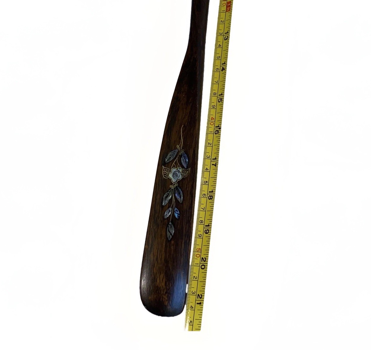 Vintage Wooden Shoehorn, Mother of Pearl inlaid Rich Classic Look