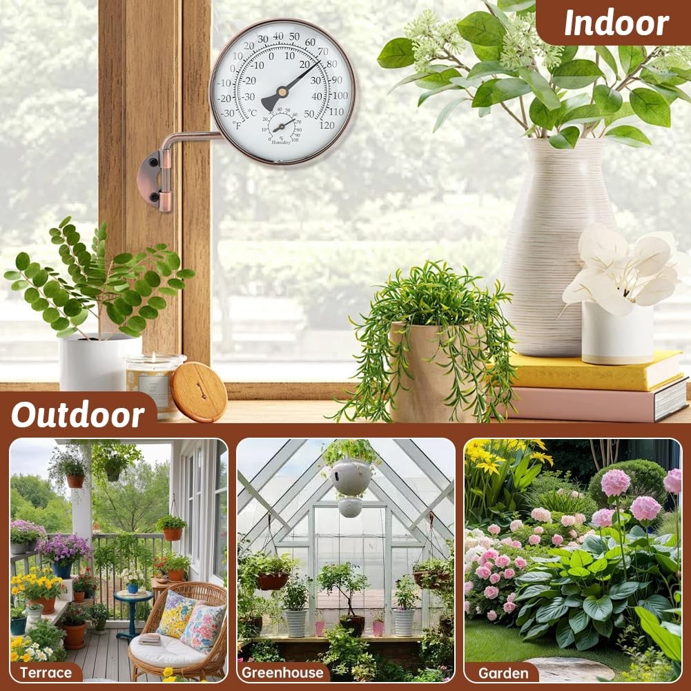 4" Brass Outdoor Thermometer, Outside Decorative Weather Thermometer Hygrometer,