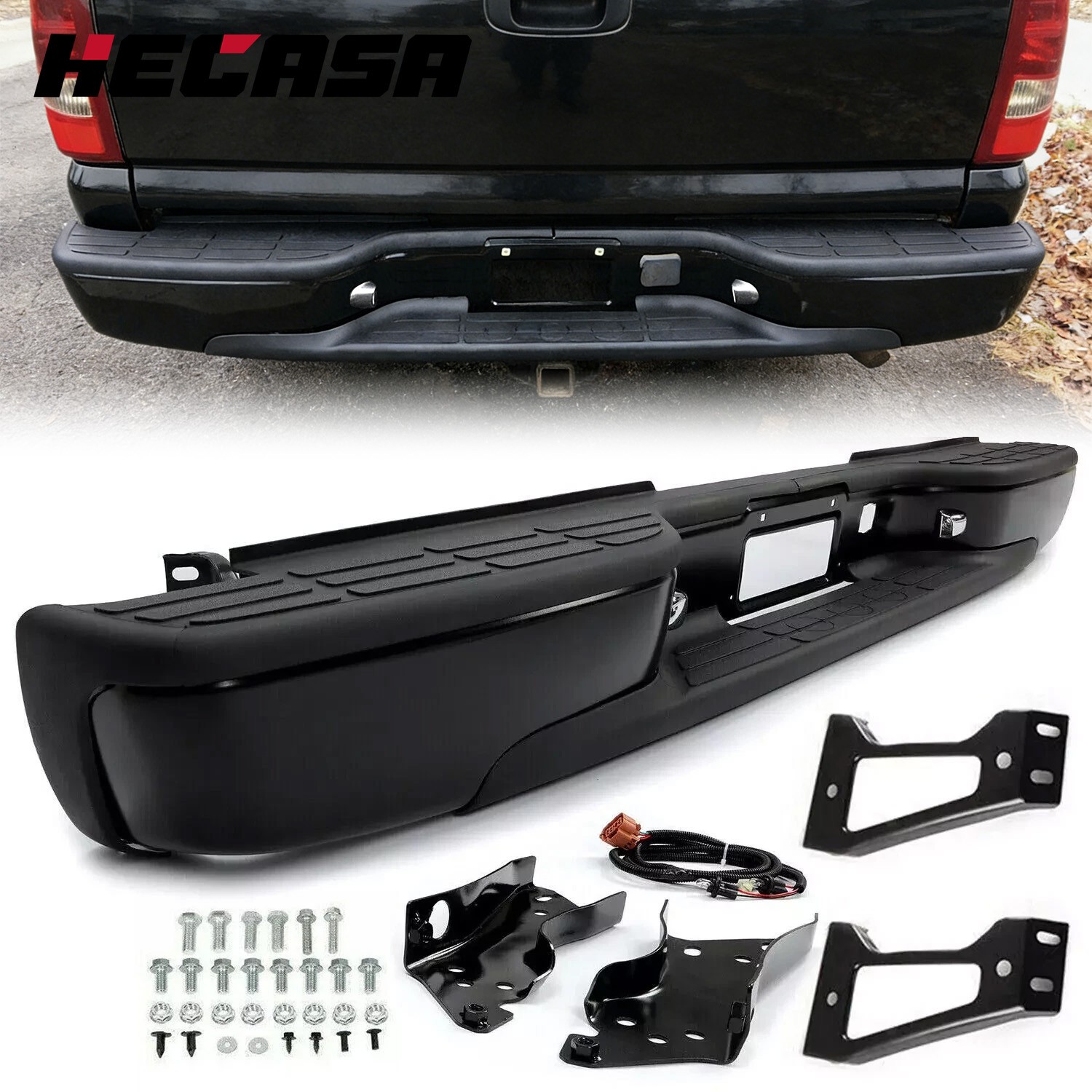 Complete Rear Step Bumper For 1999-07 Chevy Silverado GMC Sierra 1500 2500 Black