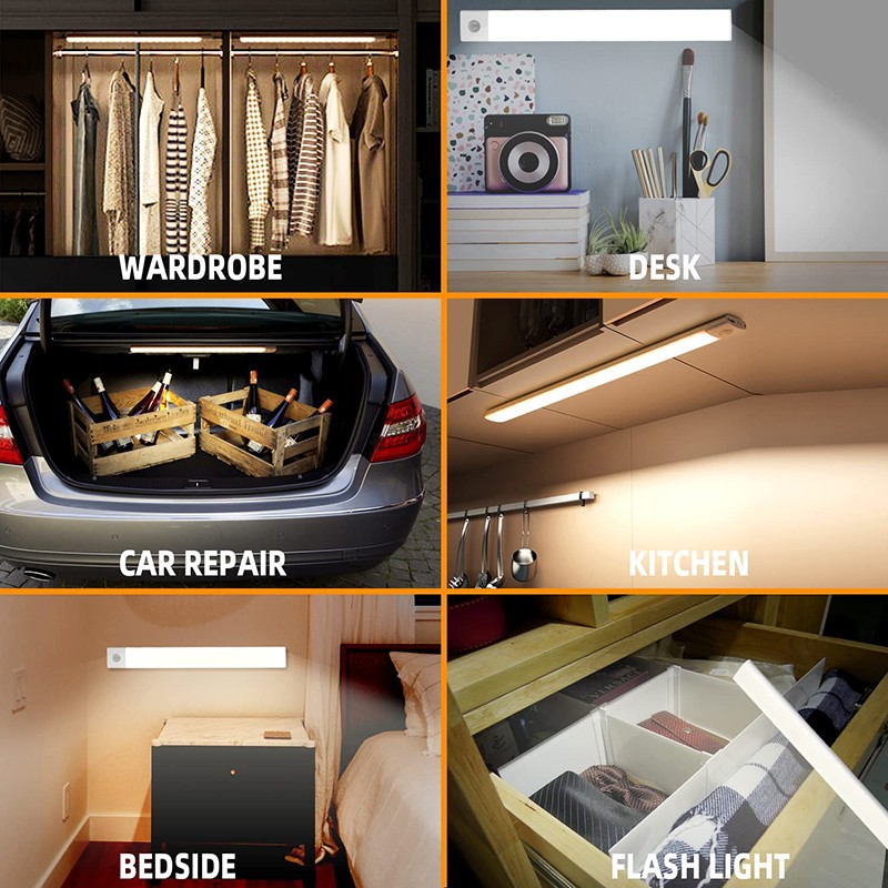 20CM LED Motion Sensor Under Cabinet Closet Light USB Rechargeable Kitchen Lamp