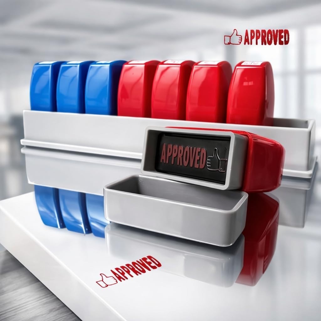 8PCS Office Stamps Set, Paid Scanned Approved Copy Faxed Completed Entered Re...