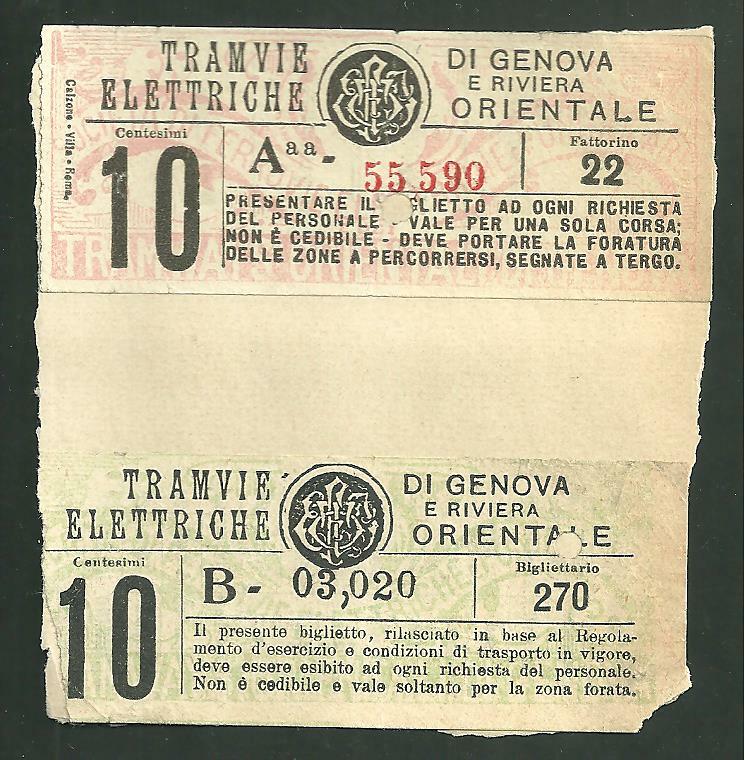 1900 Italy Tramvie Elettriche Di Genova E Rivera Orientale 10 Centesimi Ticket