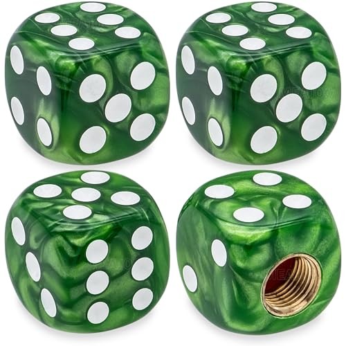 4PCS Pearl Pattern Dice Tire Valve Stem Caps, 4 pcs Dice -Pearl Pattern - Green