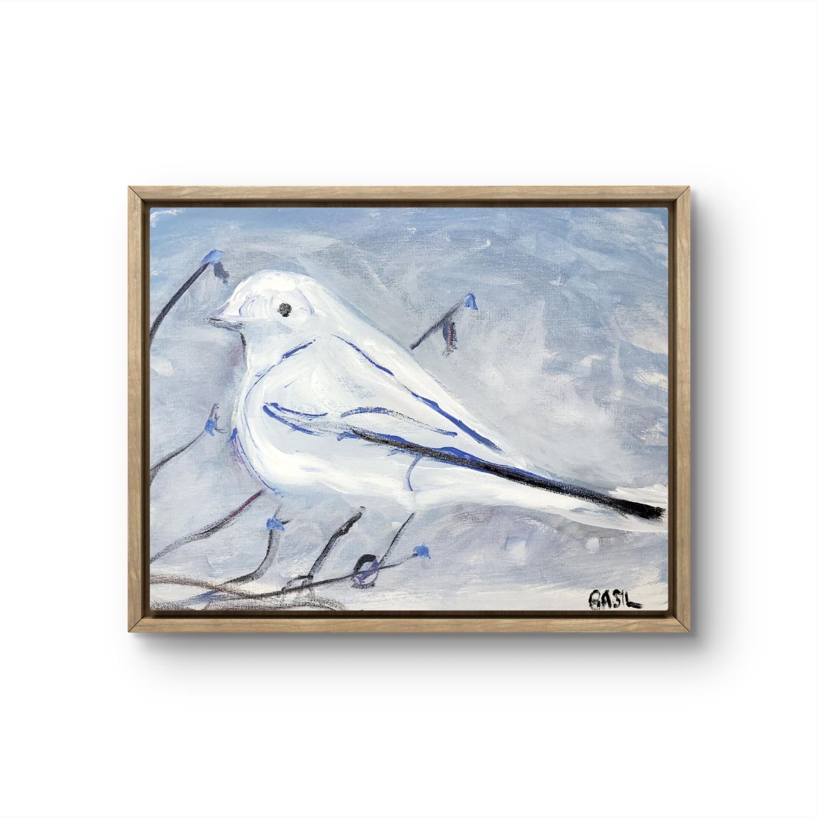 Abstract Expressionist Original Painting Canvas Snow Bird, 11x14 Basil Arts