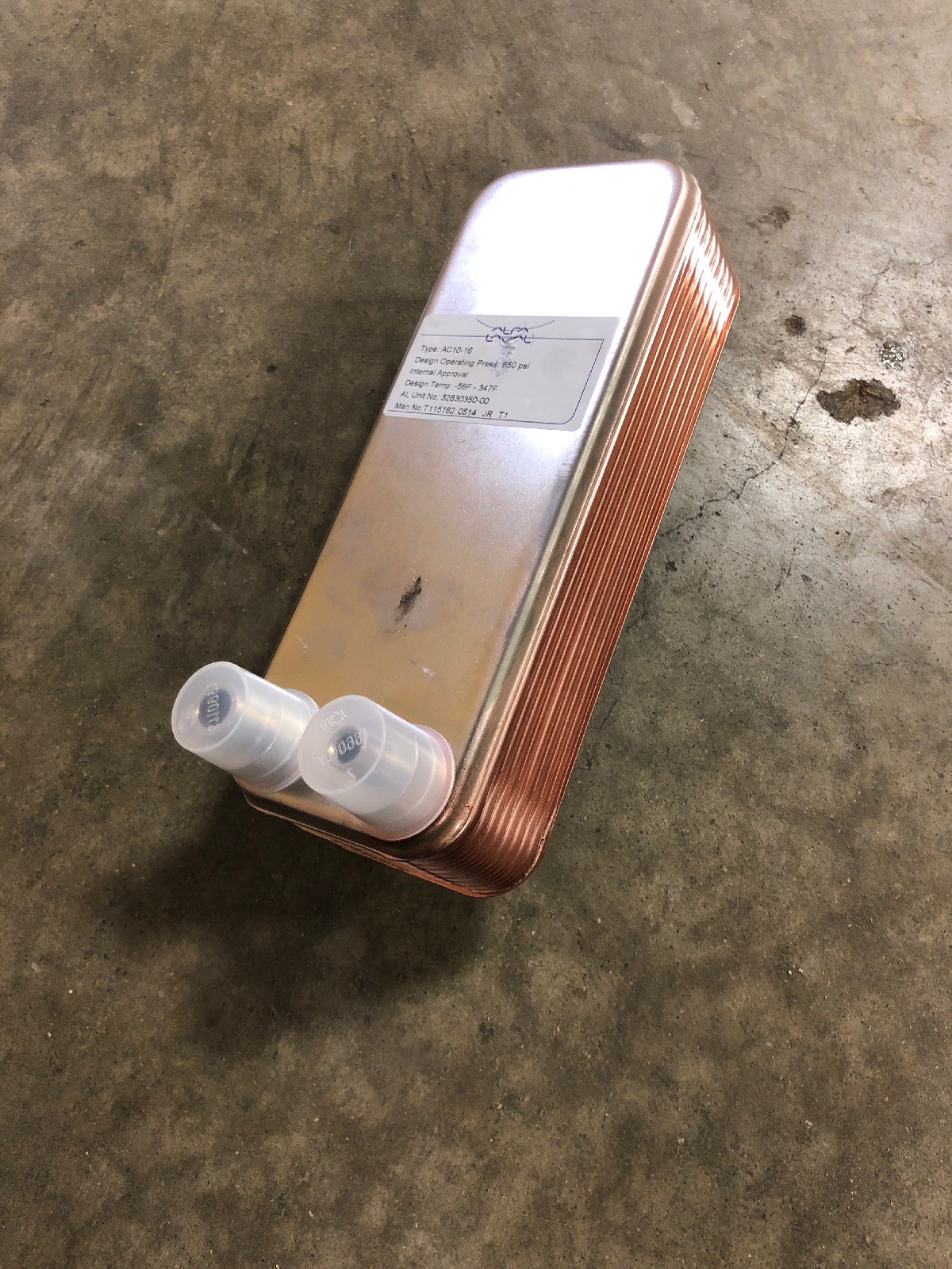 NEW, ALPHA LAVAL, AC10-16, BRAZED PLATE HEAT EXCHANGER, -58 - 347F, R410A. (41C)
