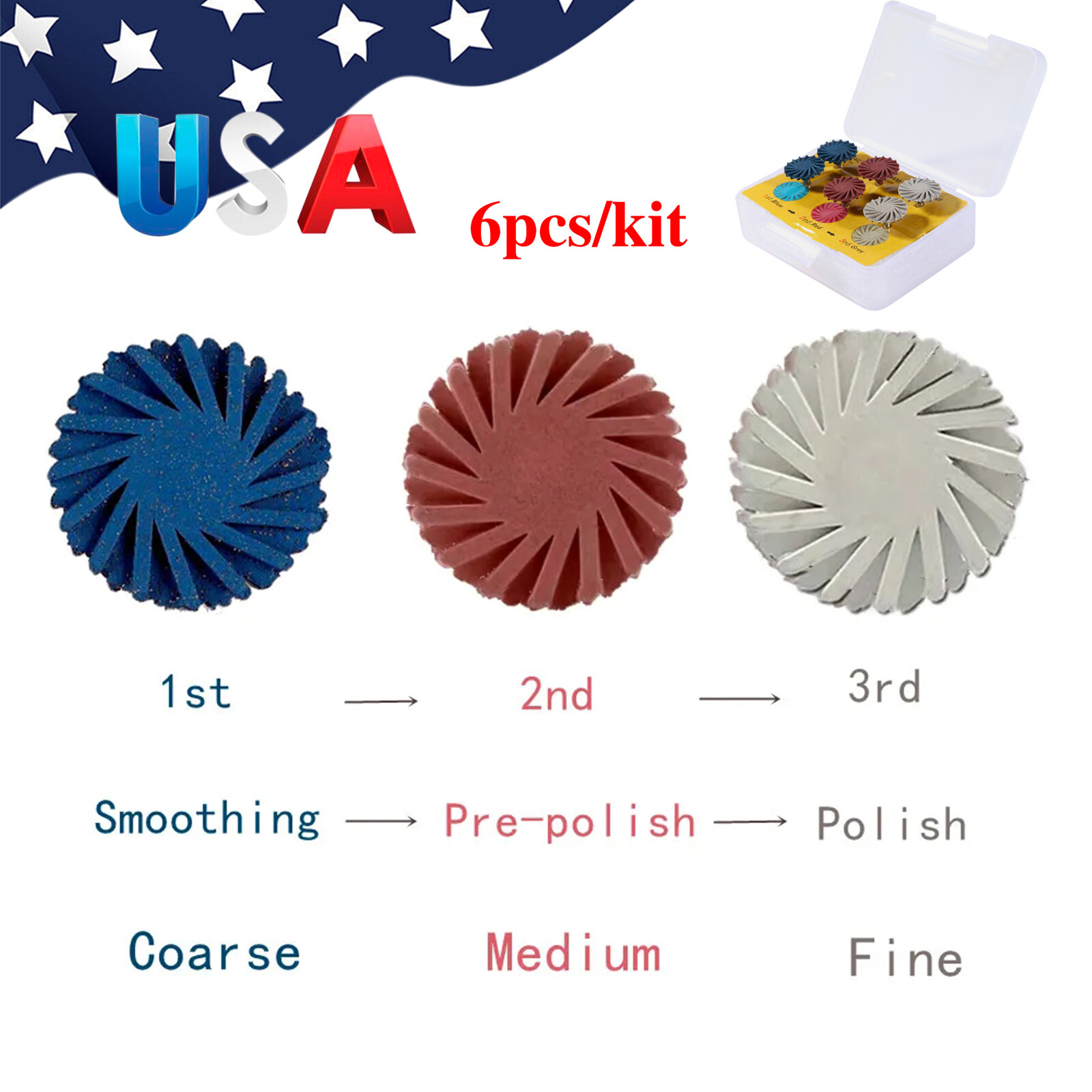 6Pcs Dental Composite Polishing Diamond System RA Disc 14mm Wheel Kit SANDENT po