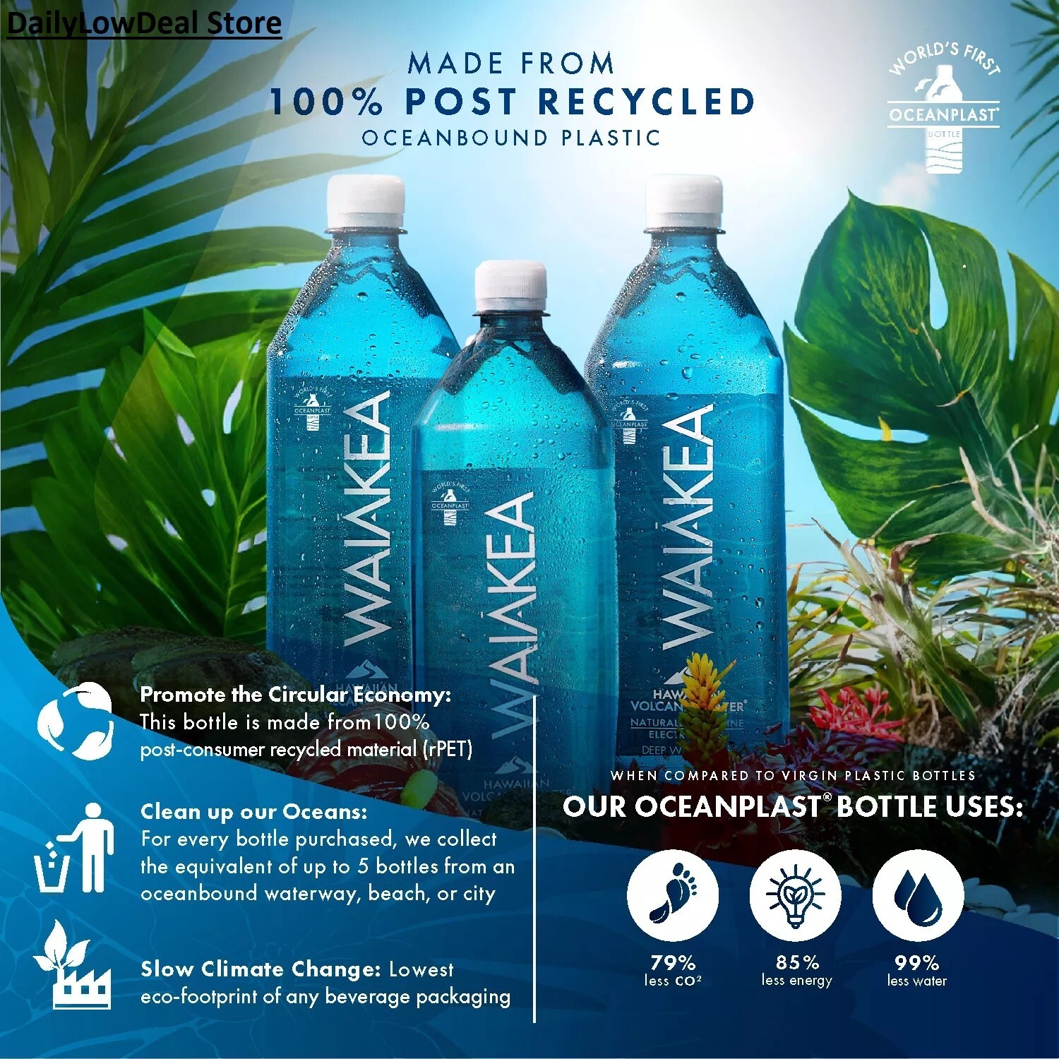 12 PACK - Waiakea Hawaiian Volcanic Water 1 L, LOWEST PRICES!! FAST FREE SHIP!!