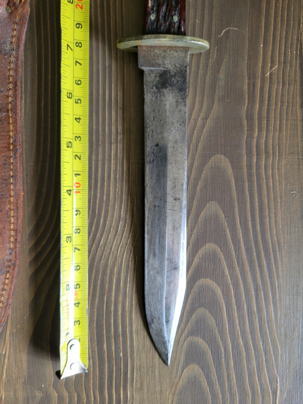 WWI Era Stag Handle Fred Biffar Chicago Ill. Bowie Knife/Side Knife w/Org Sheath