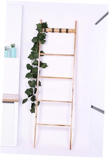 Wood Blanket Ladder, 5-Tier Decorative Quilt Holder, Wall-Leaning Towel Rack