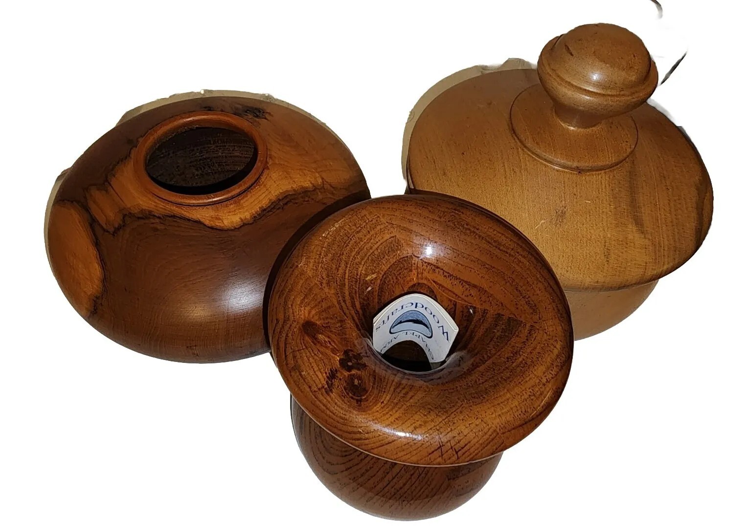 Beautiful Vintage MCM Wooden Vase And Bowls. (Set Of 3)