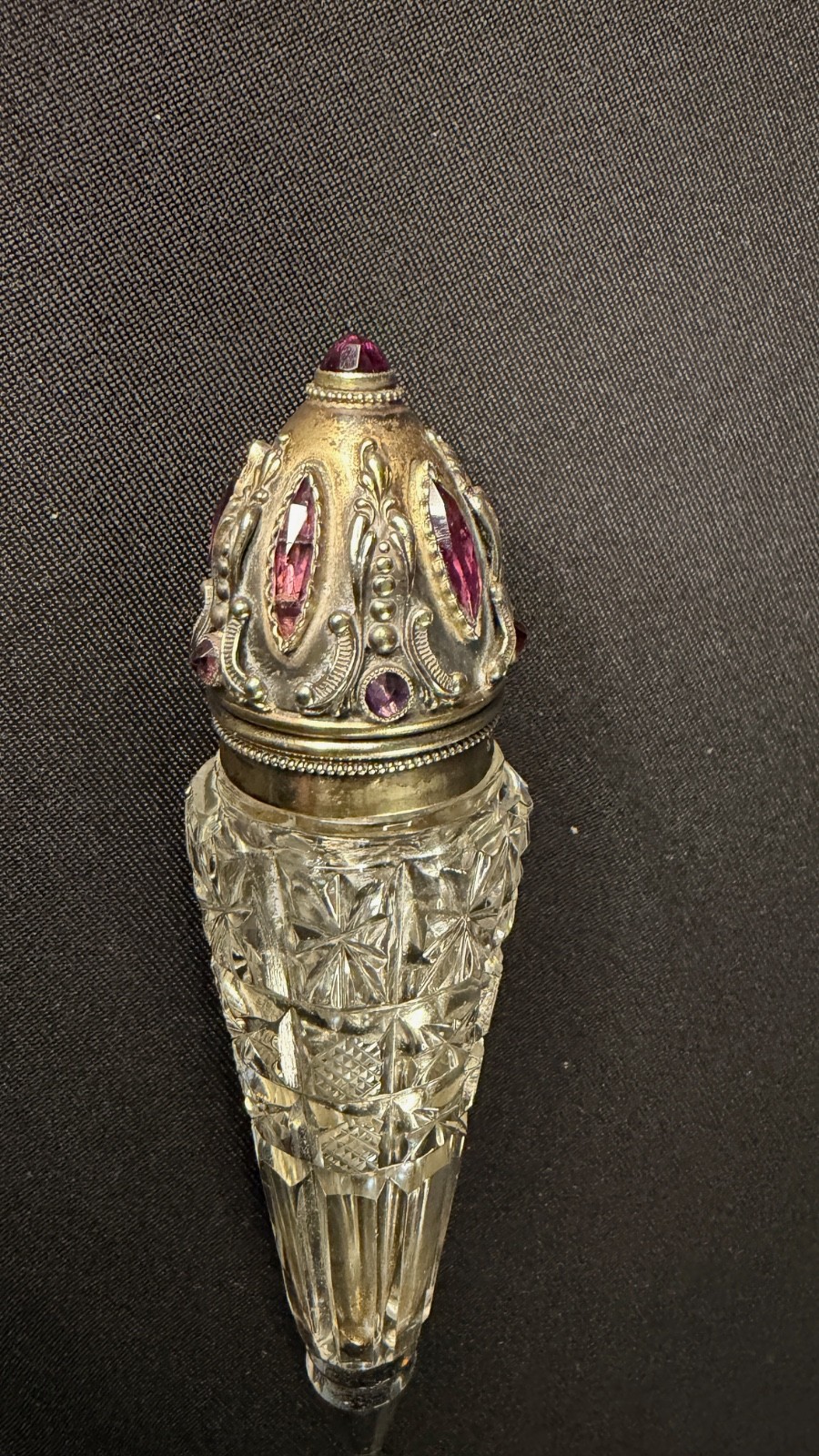 Rare Victorian Sterling with Faceted Amethyst Stones & Cut Cyrstal Scent Bottle