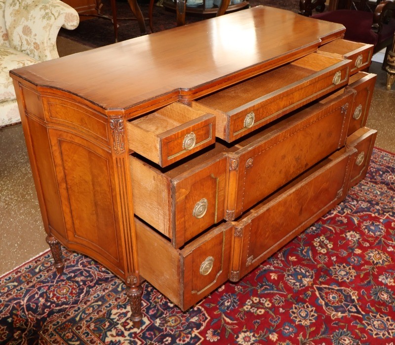 Early 20th Century French Style Burl & Satinwood Inlaid Chest Dresser Commode