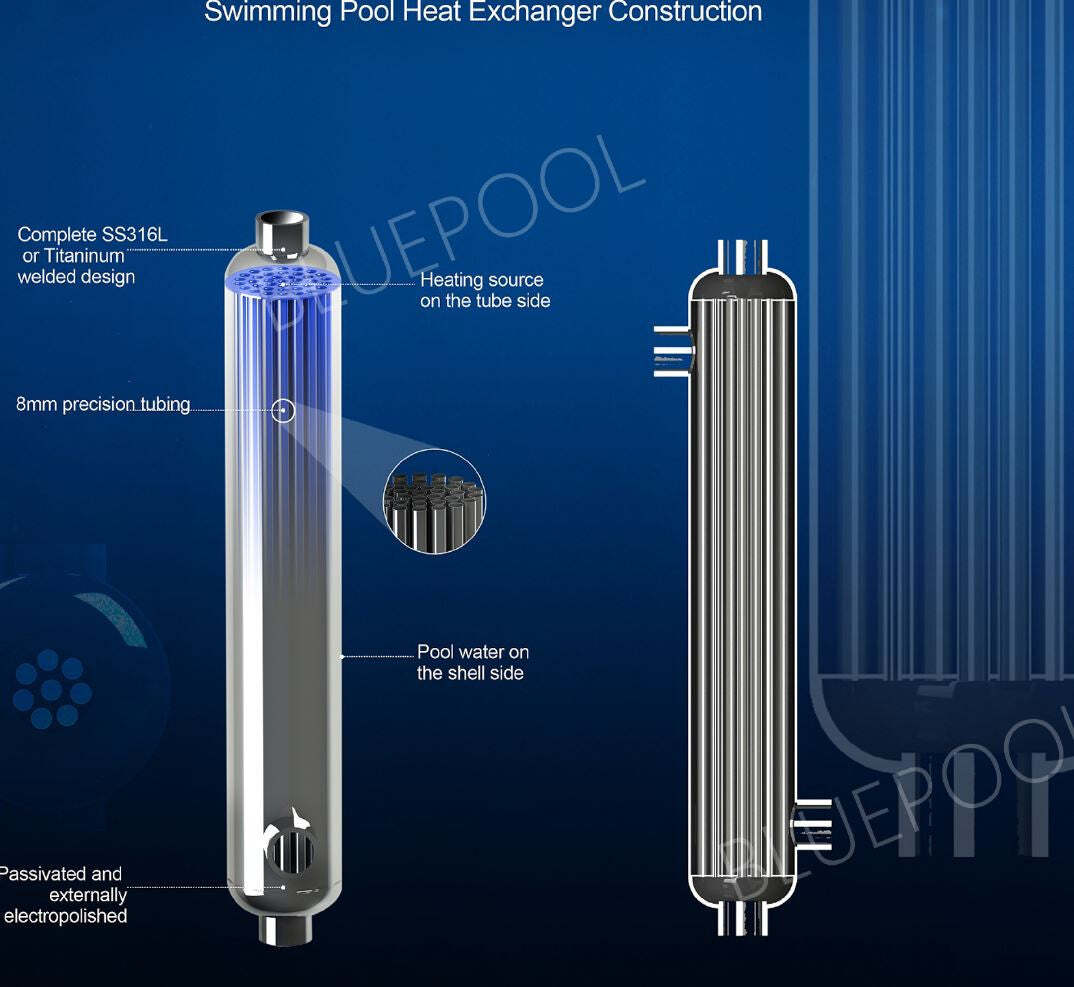 360,000 BTU Stainless Steel Tube and Shell Heat Exchanger for Pools/Spas ss
