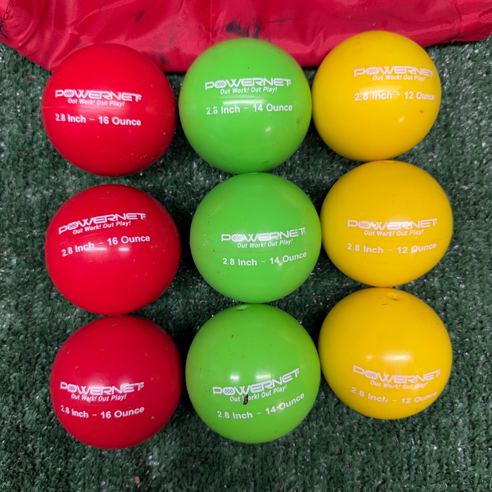 PowerNet 9-Pack Progressive Weighted Baseball Softball 2.8" Training Balls Set
