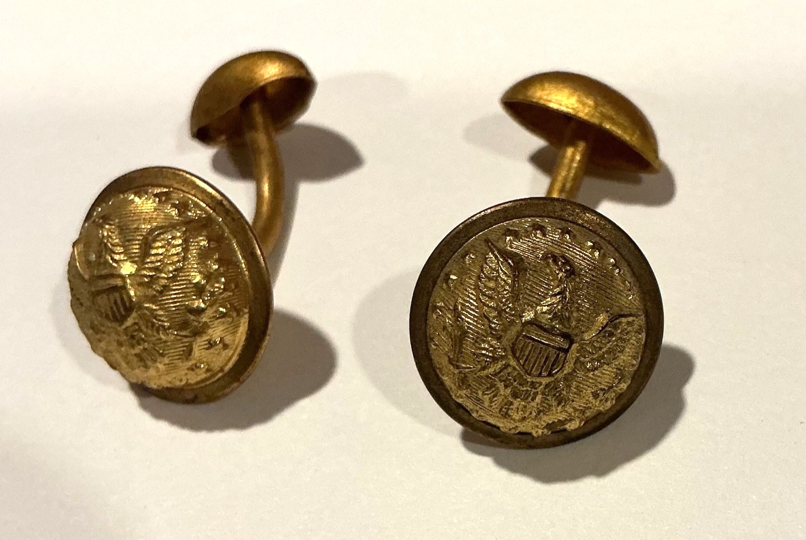 ANTIQUE MILITARY USA EAGLE BUTTON CUFFLINKS GOLD GILDED VICTORIAN CIVIL WAR ERA