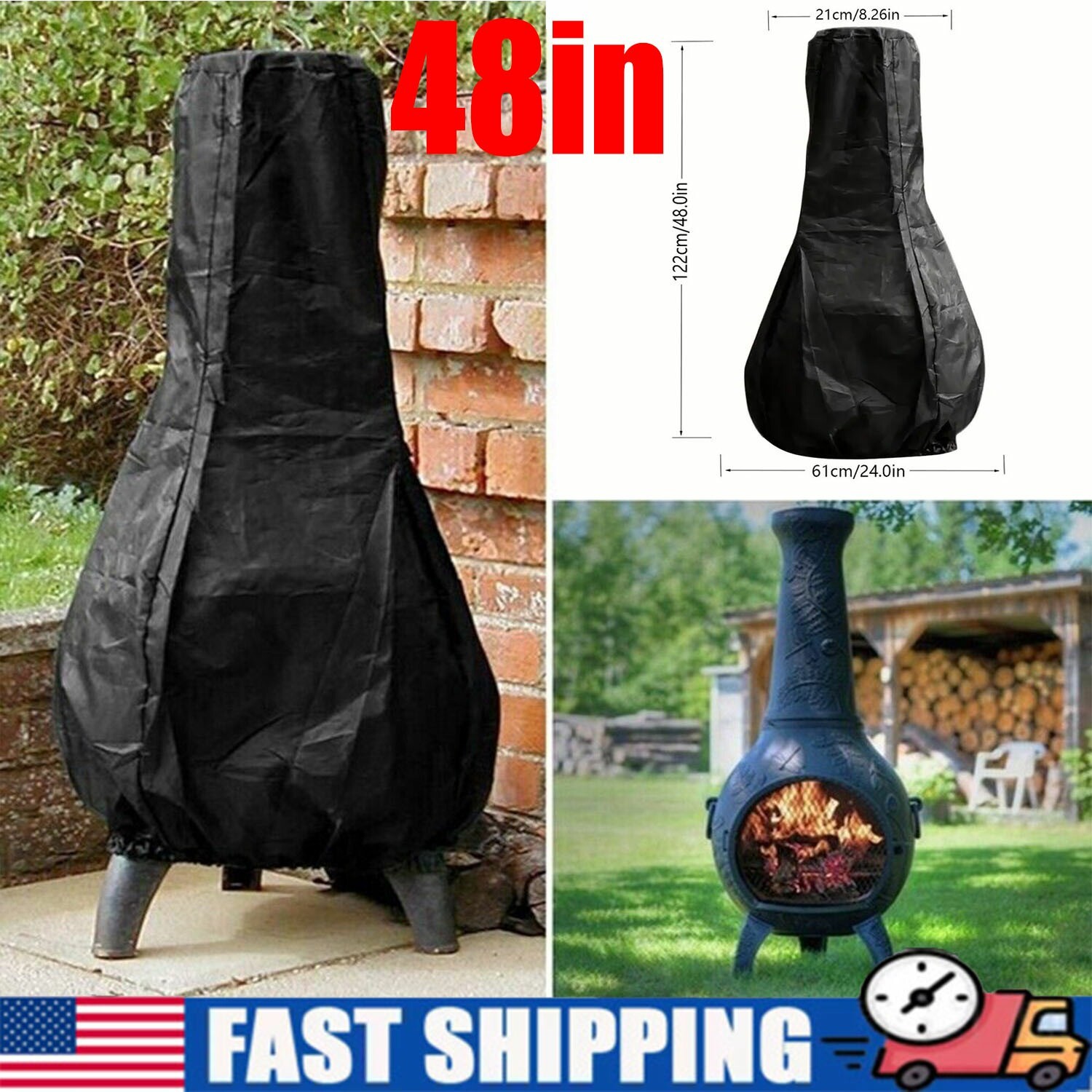 48inch Outdoor Patio Chiminea Cover Waterproof Protective Chimney Fire Pit Heate