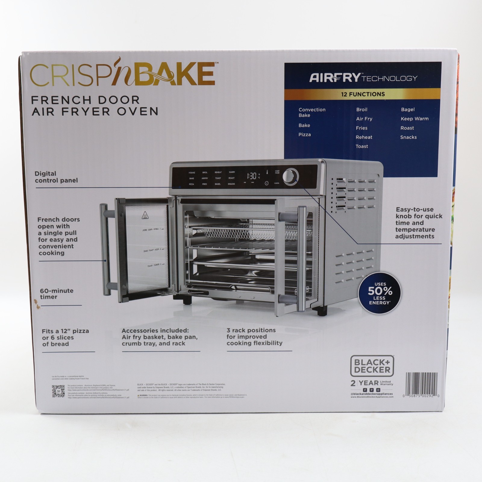 BLACK+DECKER Crisp 'N Bake Air Fryer Toaster Oven Combo, 12 in 1 Countertop