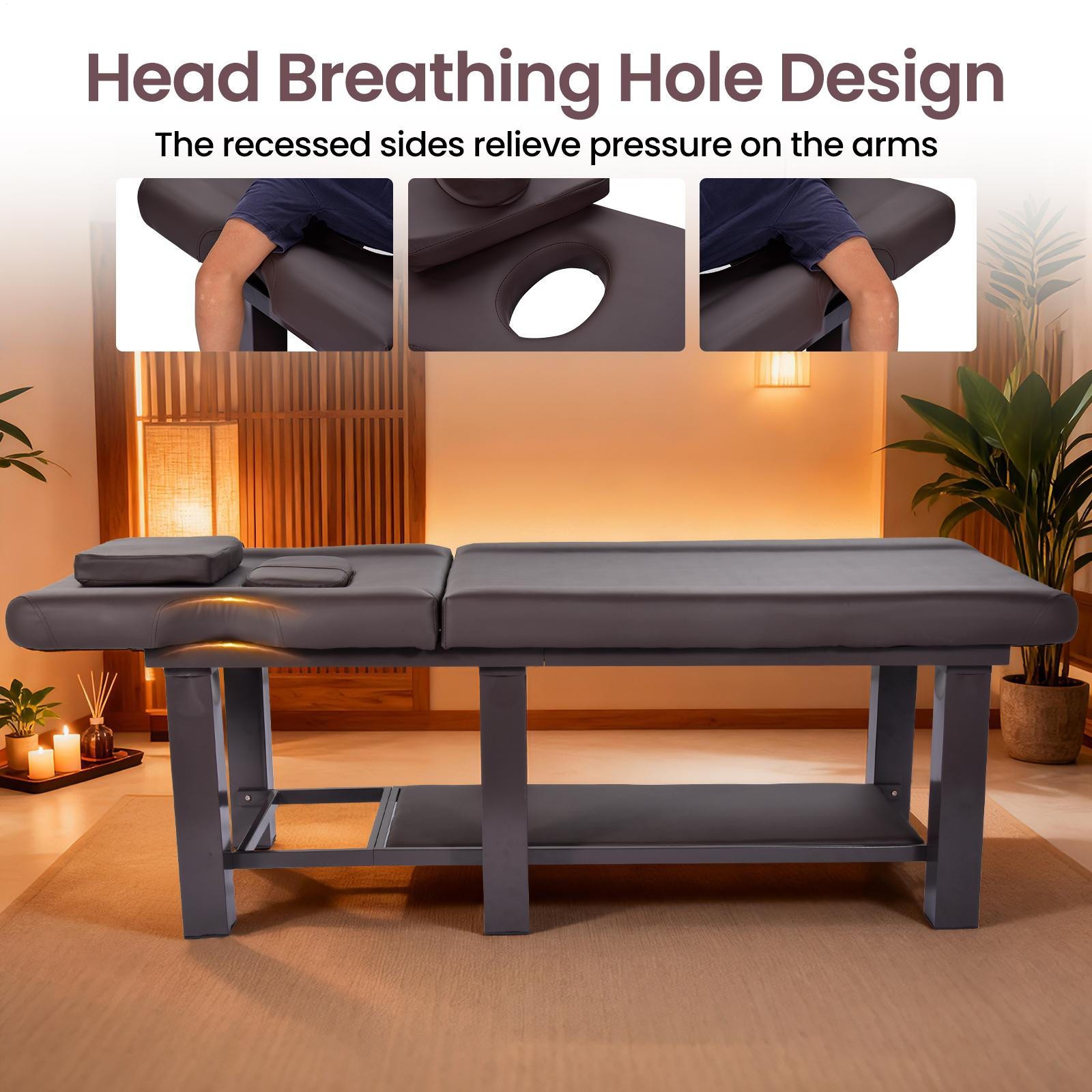 PU Leather Heavy Duty Professional Stationary Massage Bed -Brown