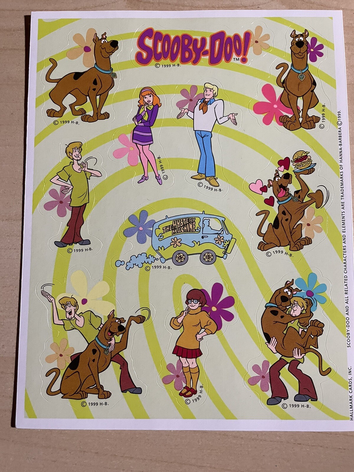 scooby doo and the gang green swirl Vintage  Hallmark Stickers one sheet
