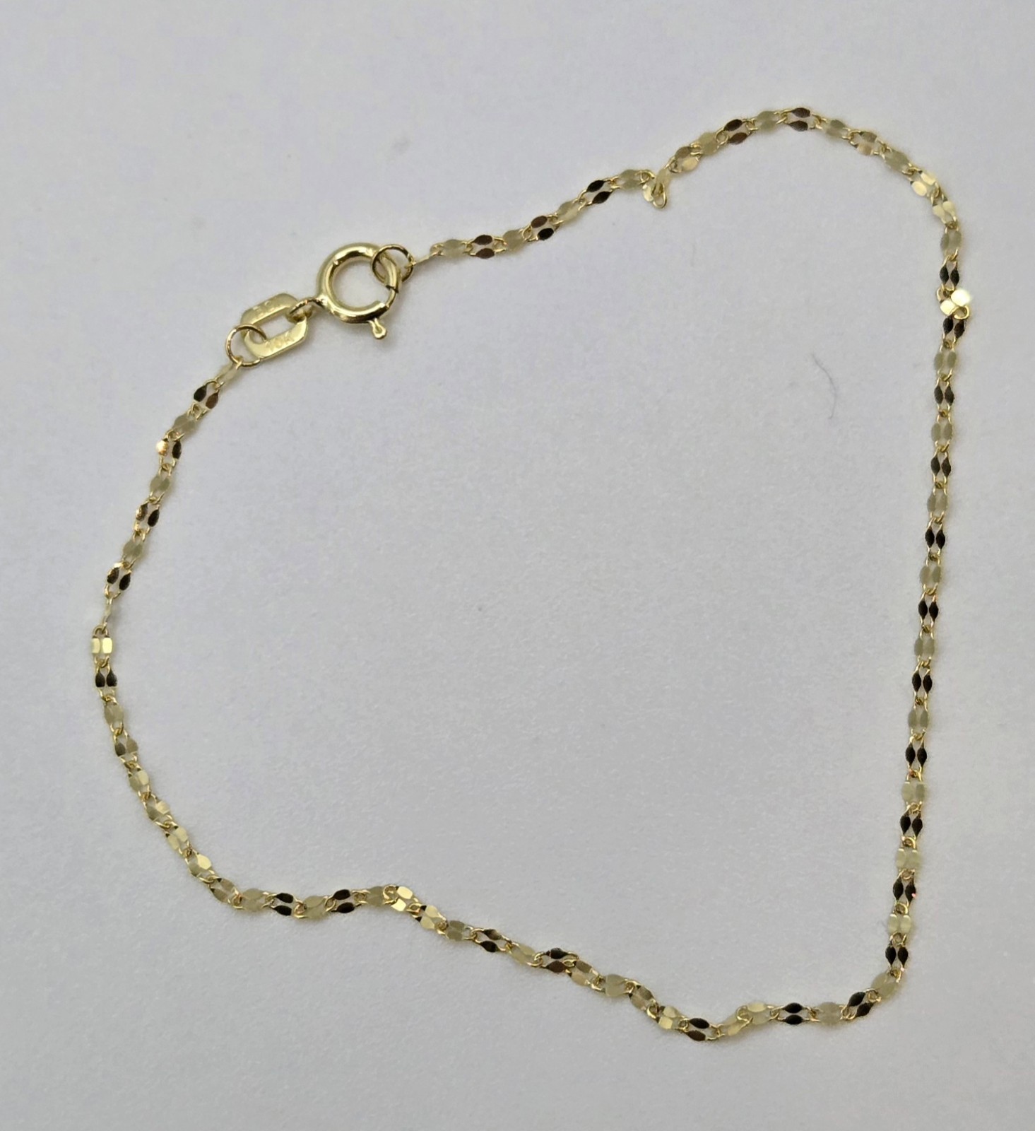 10k Solid Yellow Gold Mirror Link 1.5mm Chain Bracelet, 7 inches Italy