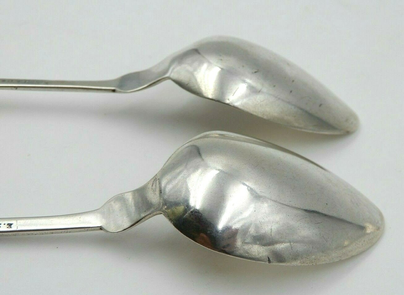 ANTIQUE SET OF TWO E.S. HUNTINGTON CO. (CT) MONOGRAMMED COIN SILVER SPOONS