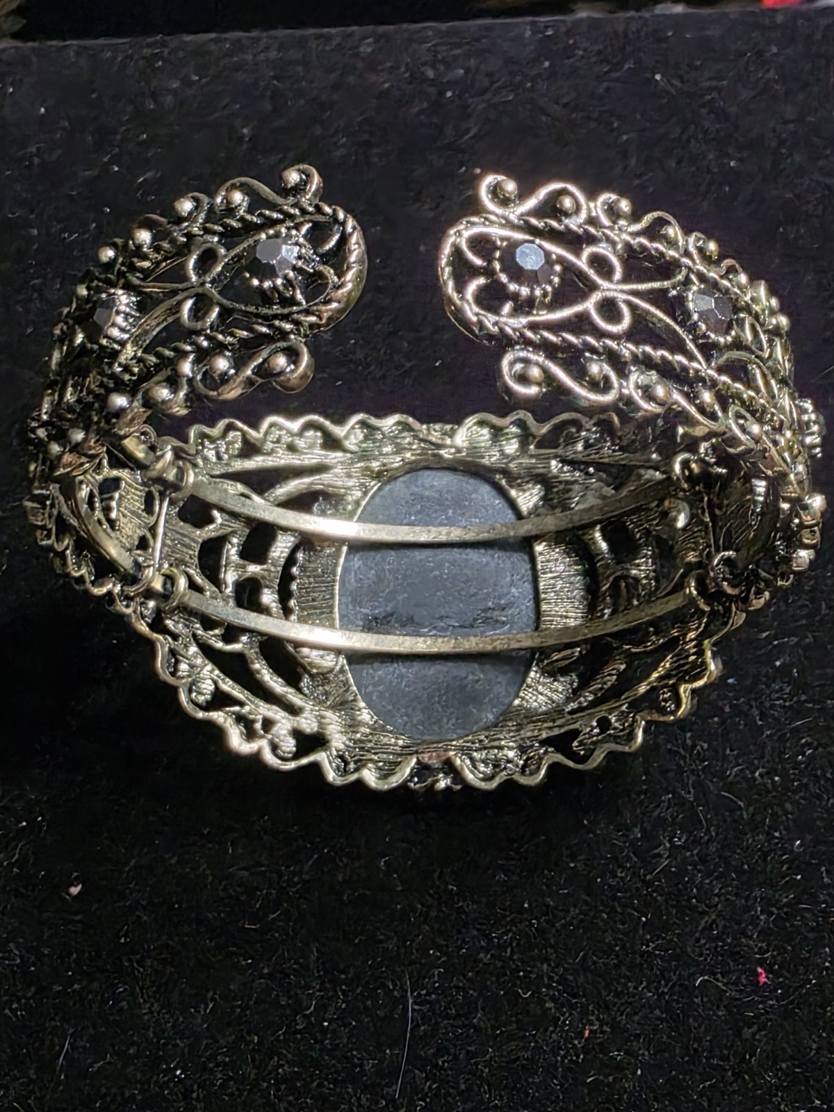 Vintage Victorian Rivival Cameo Rhinstone Large Cuff Bracelet