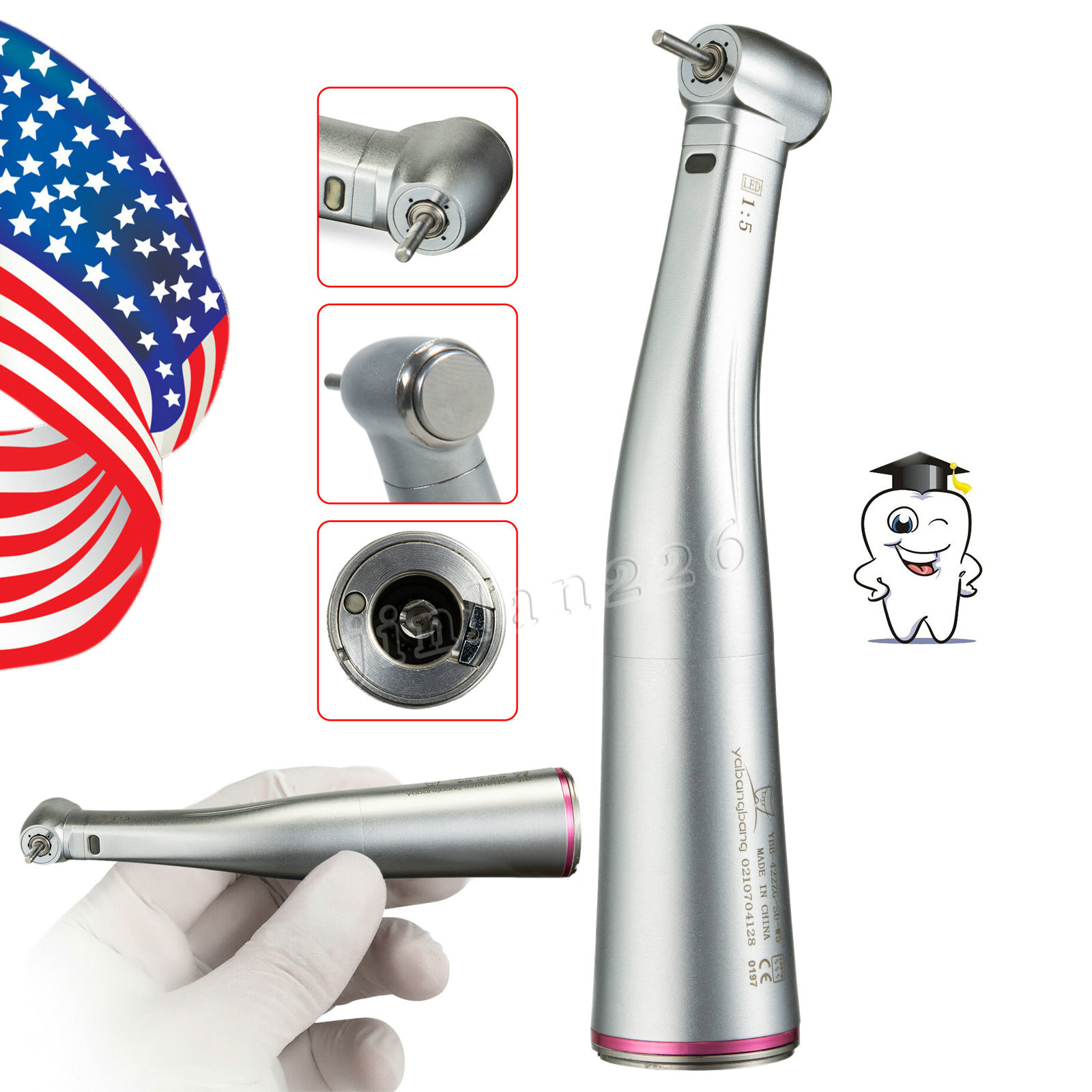 Dental 1:5 Increasing Contra Angle LED Optic Handpiece Fit NSK Electric Motor