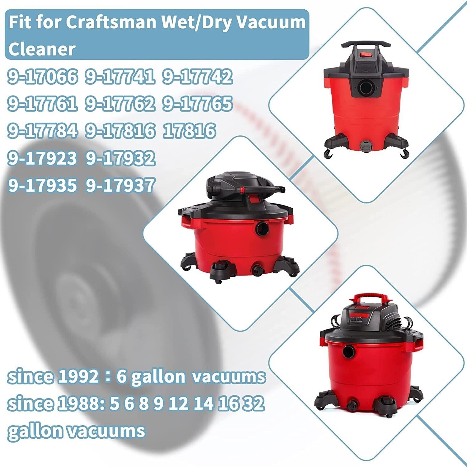 Replacement Shop Vac Filter for Sears Craftsman 5+ 6 8 12 16 gallon Wet Dry Vac