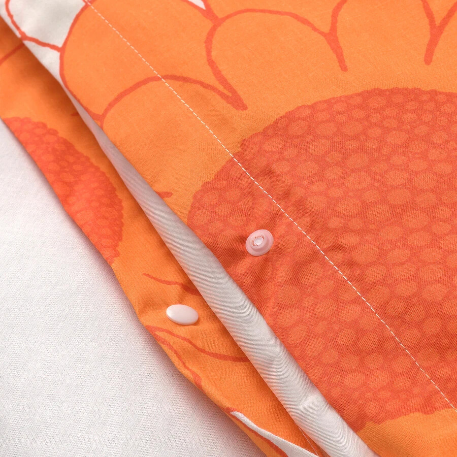 New IKEA KRANSMALVA Full Queen Duvet Cover + 2 Pillowcases Orange White Floral