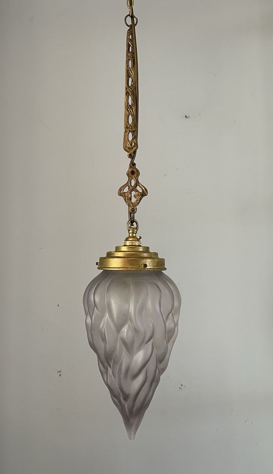 Art Deco French Ceiling Light With Hand Blown Flame Shade And Brass Fitting