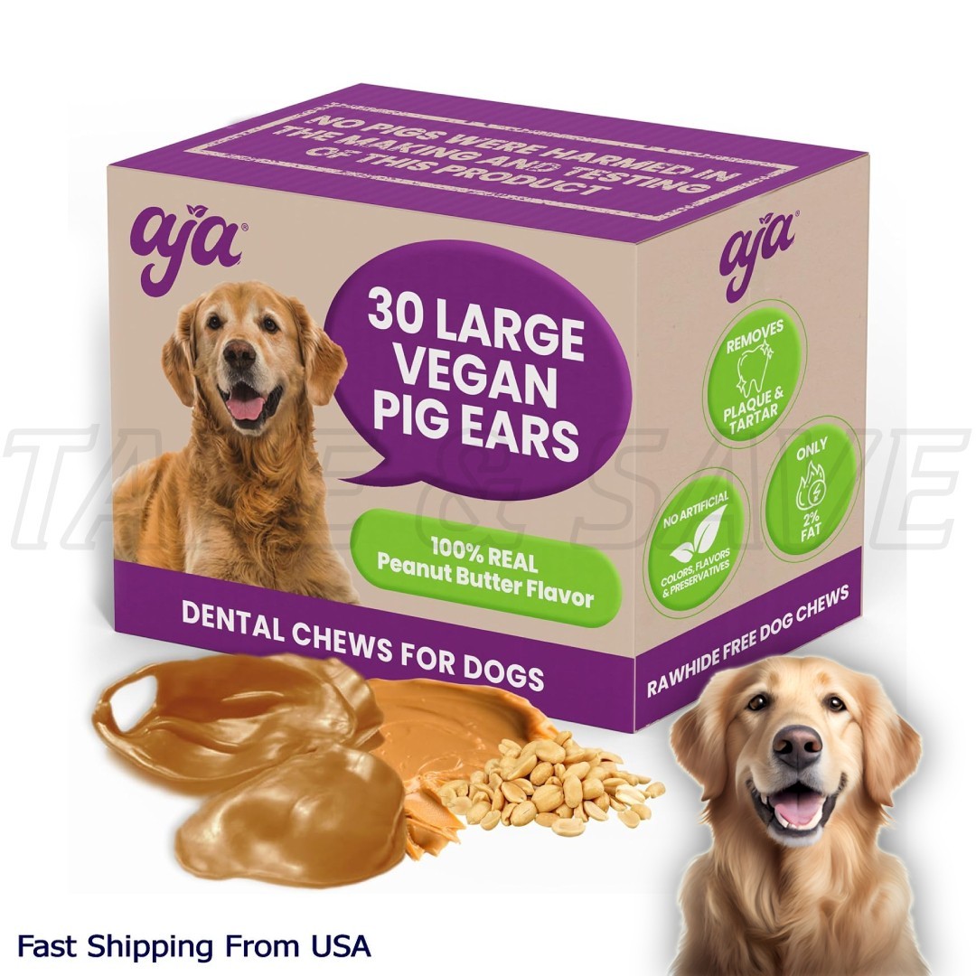 Vegan Pig Ears for Dogs 30 Pack, Made with 100% Real Peanut Butter Dental Chews
