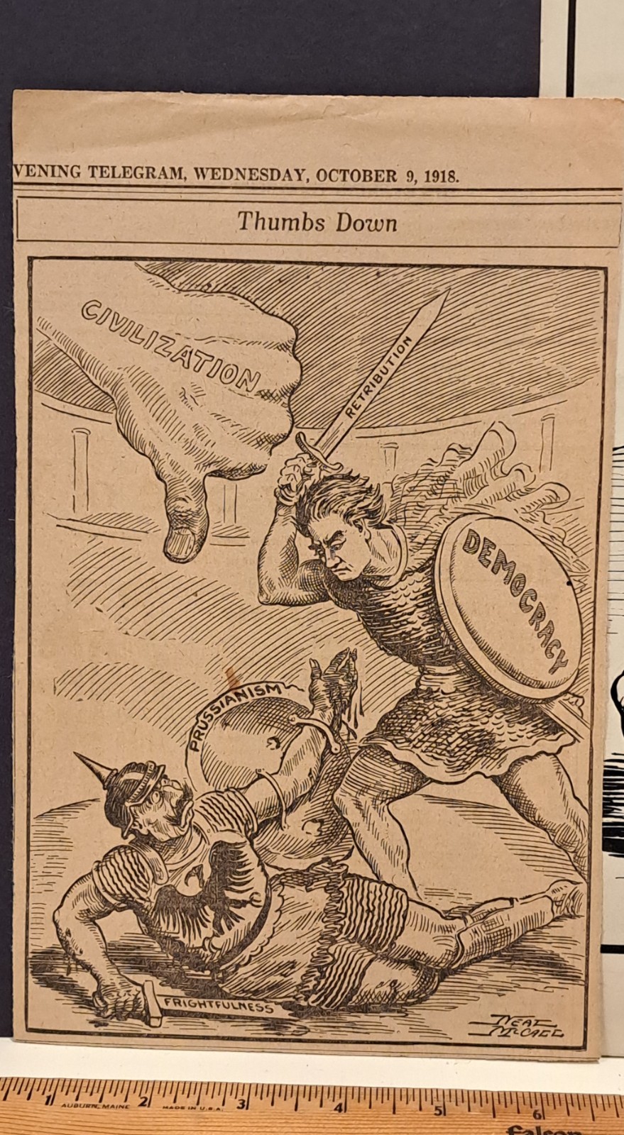 1918 WW I ORIGINAL HAND-DRAWN CARTOON NEAL MCCALL EVENING TELEGRAM PORTLAND OR